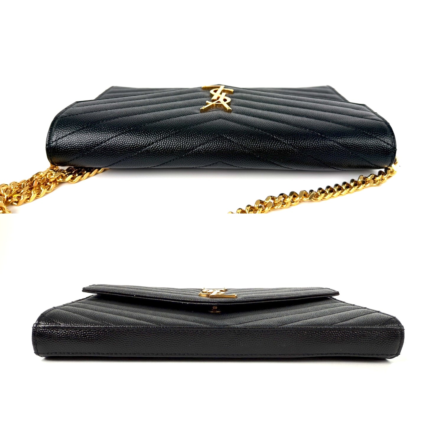 Saint Laurent Black Cassandre Matelasse Envelope Wallet on Chain Crossbody Bag