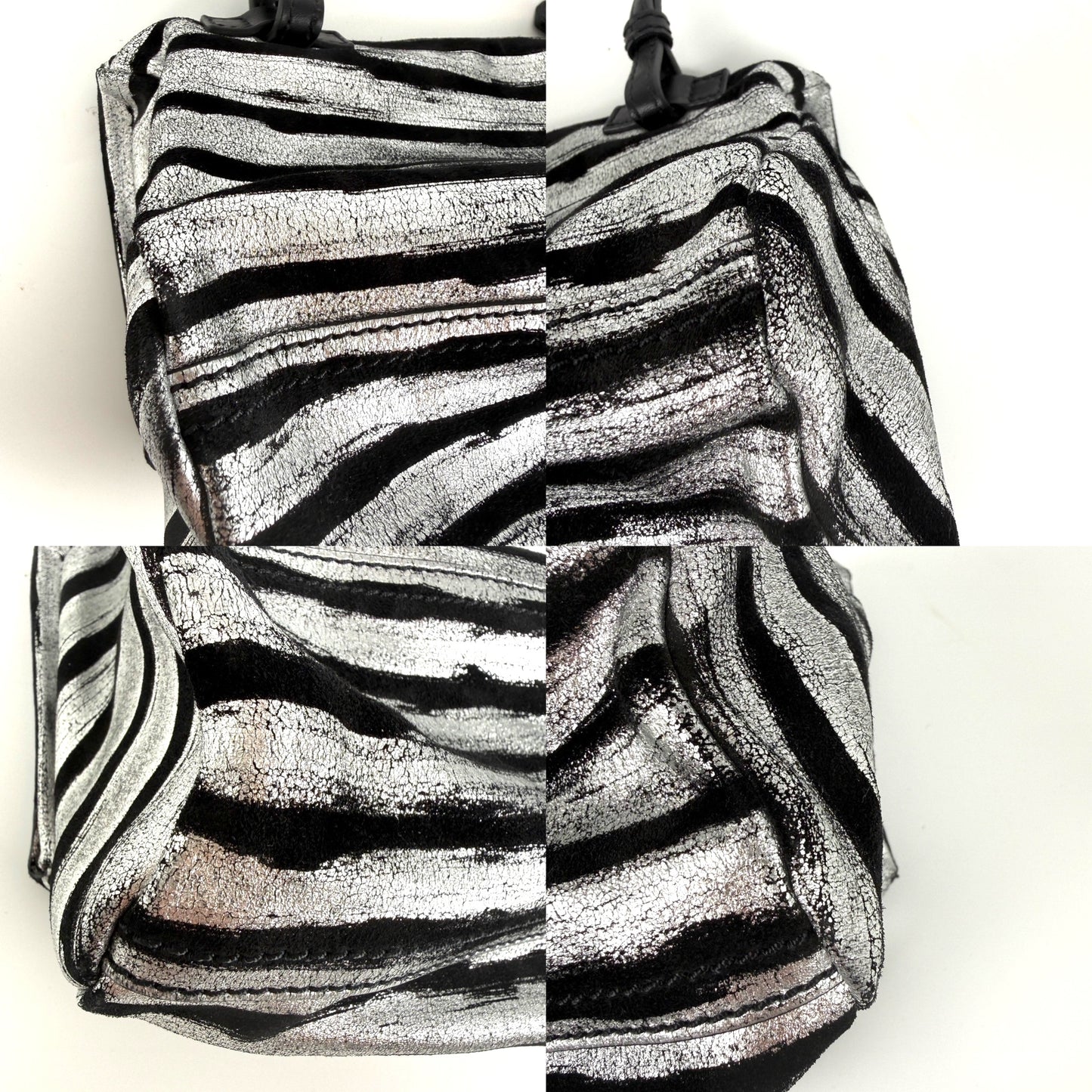 Givenchy Pandora Mini Black Silver Metallic Stripe Suede Leather Crossbody Bag