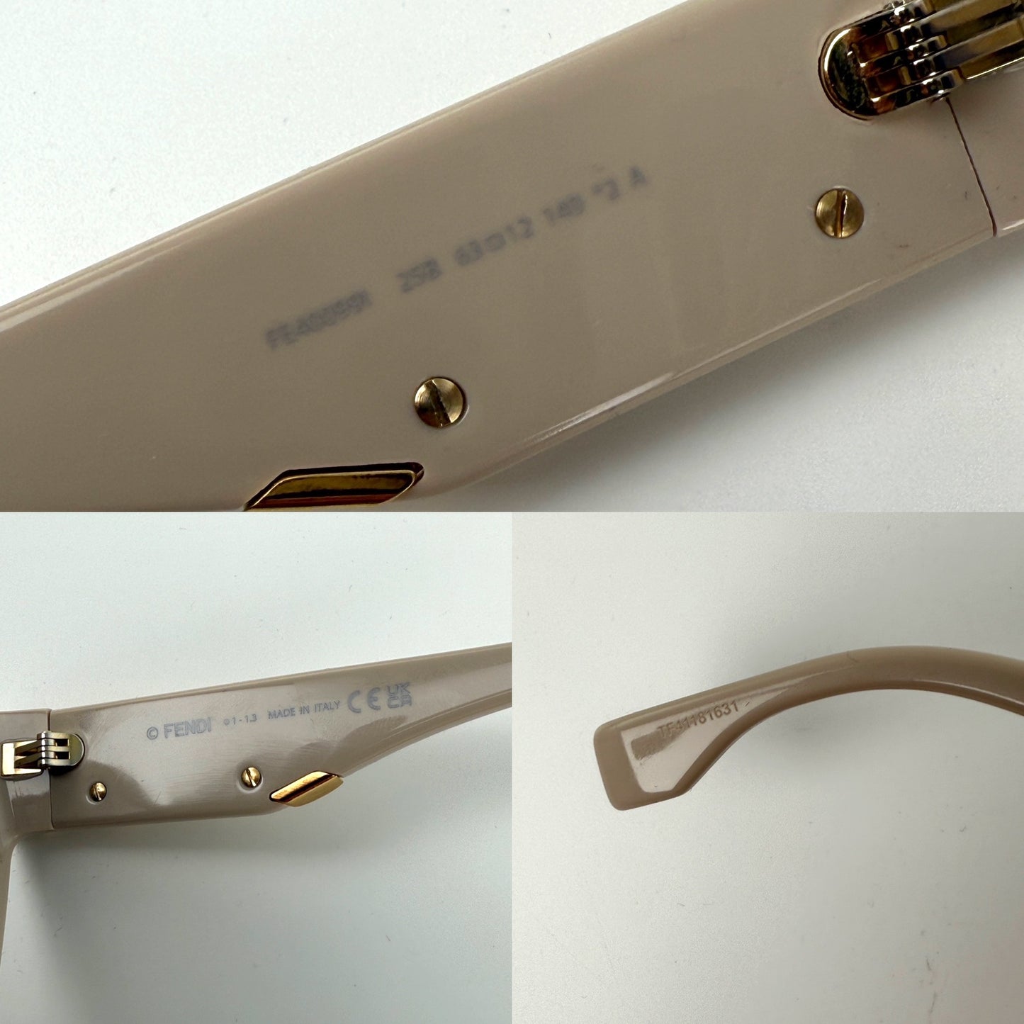 FENDI FE4009I Acetate Beige Gold Rectangular Sunglasses