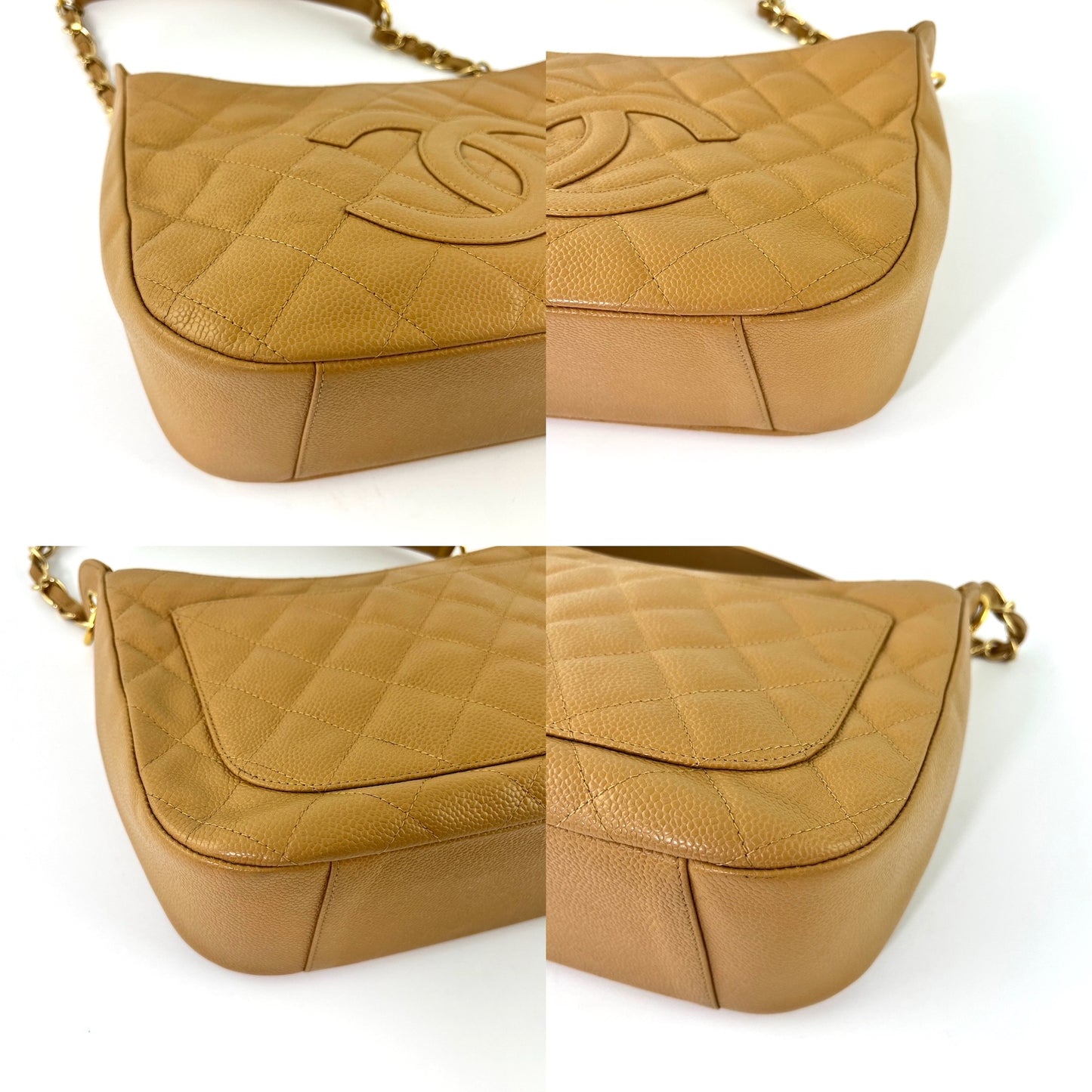 Vintage CHANEL Timeless Beige Quilted Caviar Hobo Bag