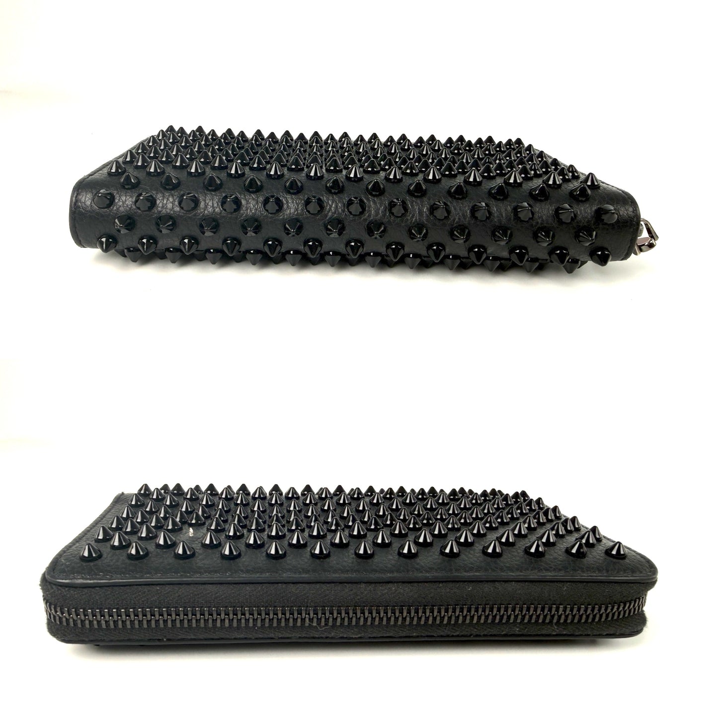 Christian Louboutin Panettone Black Calf Leather Spike Zip Long Wallet