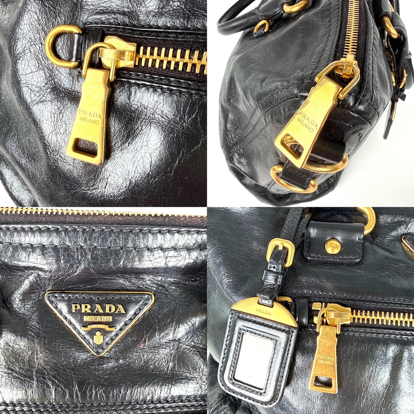 Prada Vitello Baltico Black Leather East West Tote Crossbody Bag