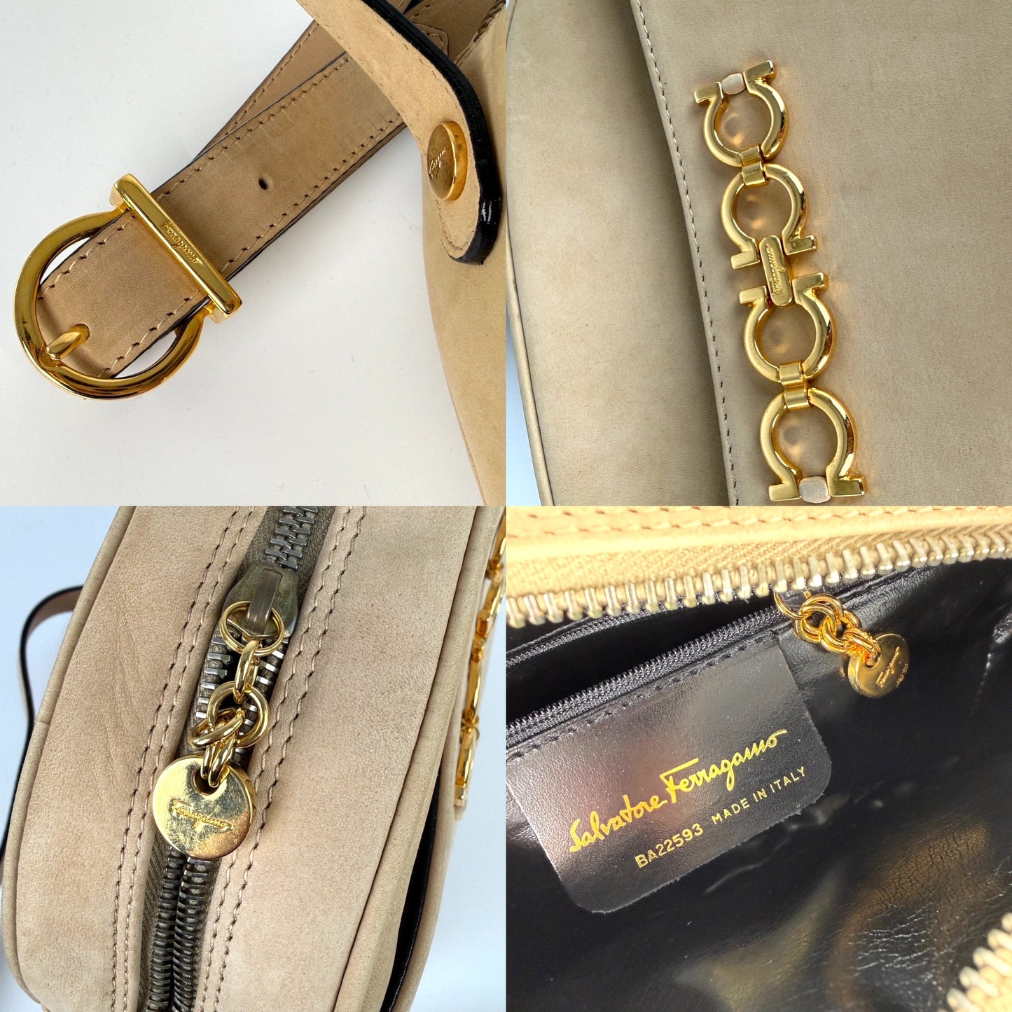 Vintage Salvatore Ferragamo Gancini Light Beige Suede Crossbody Bag