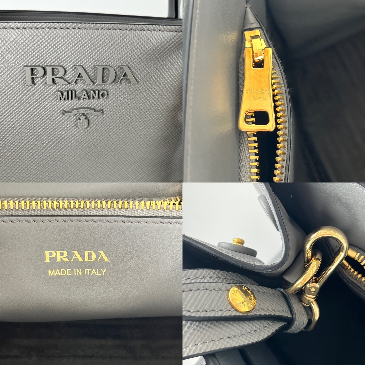 PRADA Saffiano Monochrome Marmo Medium Gray Leather Tote Bag