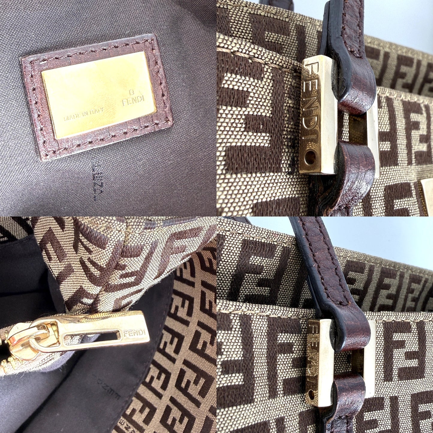 FENDI Vintage Zucchino FF Print Monogram Brown Beige Canvas Tote Bag