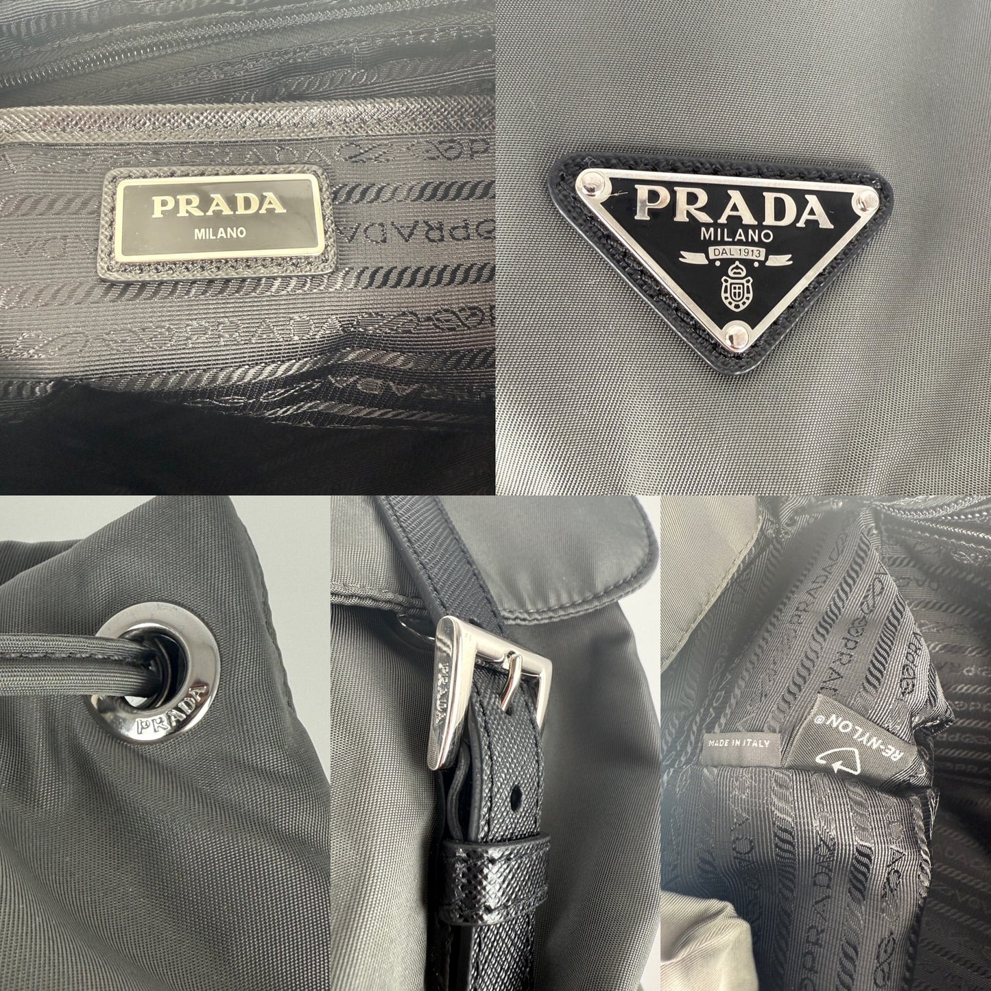 Prada Gray Re-Nylon Zaino in Tessuto 2025 Backpack with Shoulder Strap