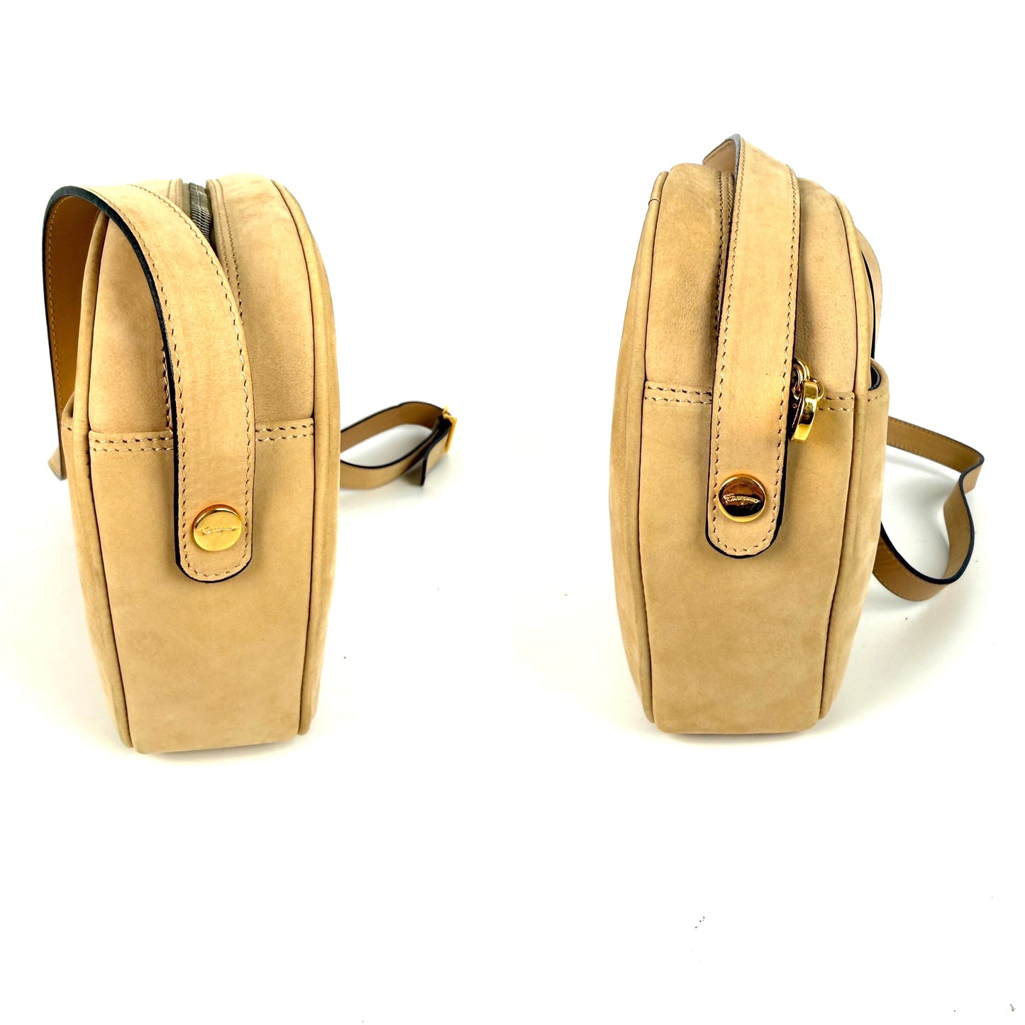 Vintage Salvatore Ferragamo Gancini Light Beige Suede Crossbody Bag
