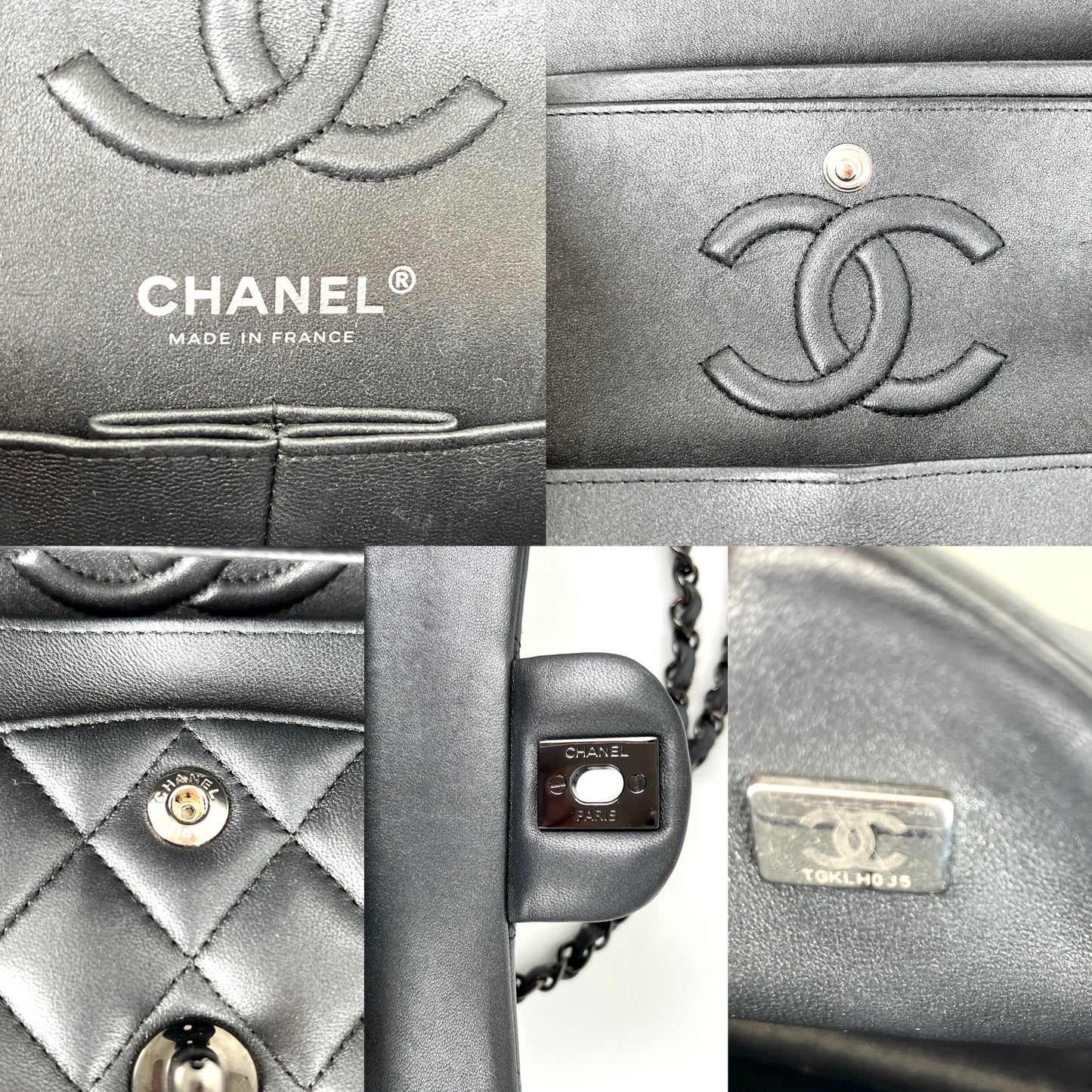 CHANEL Charcoal So Black Lambskin Small Double Flap Quilted Shoulder Bag