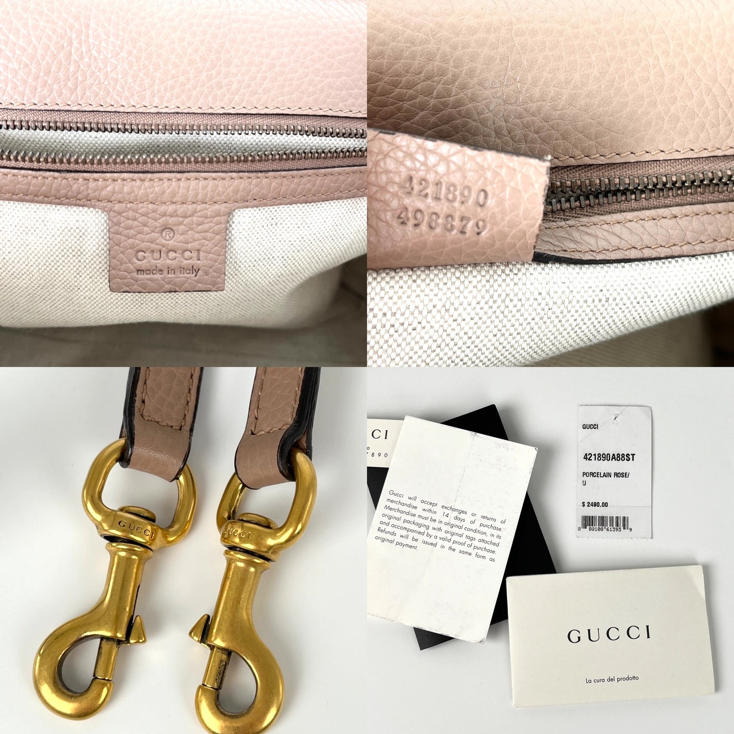 GUCCI Small Pearly GG Marmont Top Handle Leather Bag Porcelain Rose