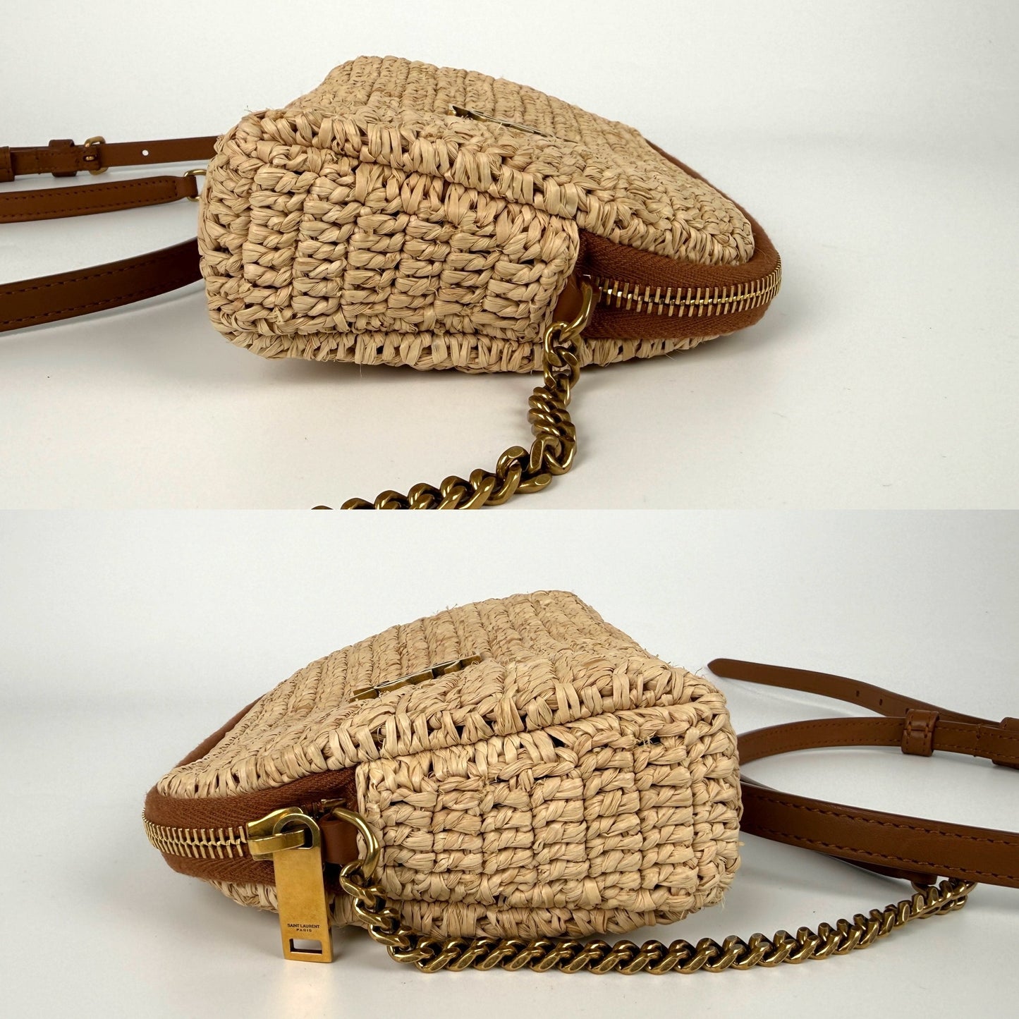 Saint Laurent Gaby Raffia Leather Trimmed Crossbody Bag
