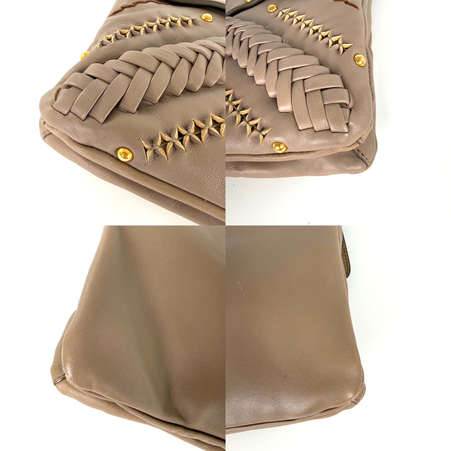 Salvatore Ferragamo Taupe Leather Whipstitch Shoulder Bag