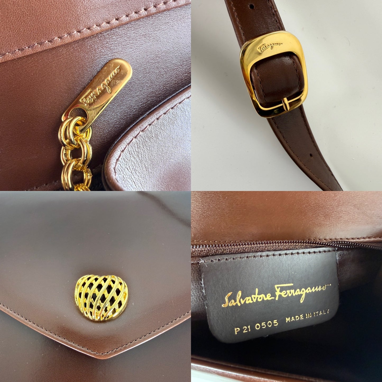Vintage Salvatore Ferragamo Brown Leather Crossbody Bag