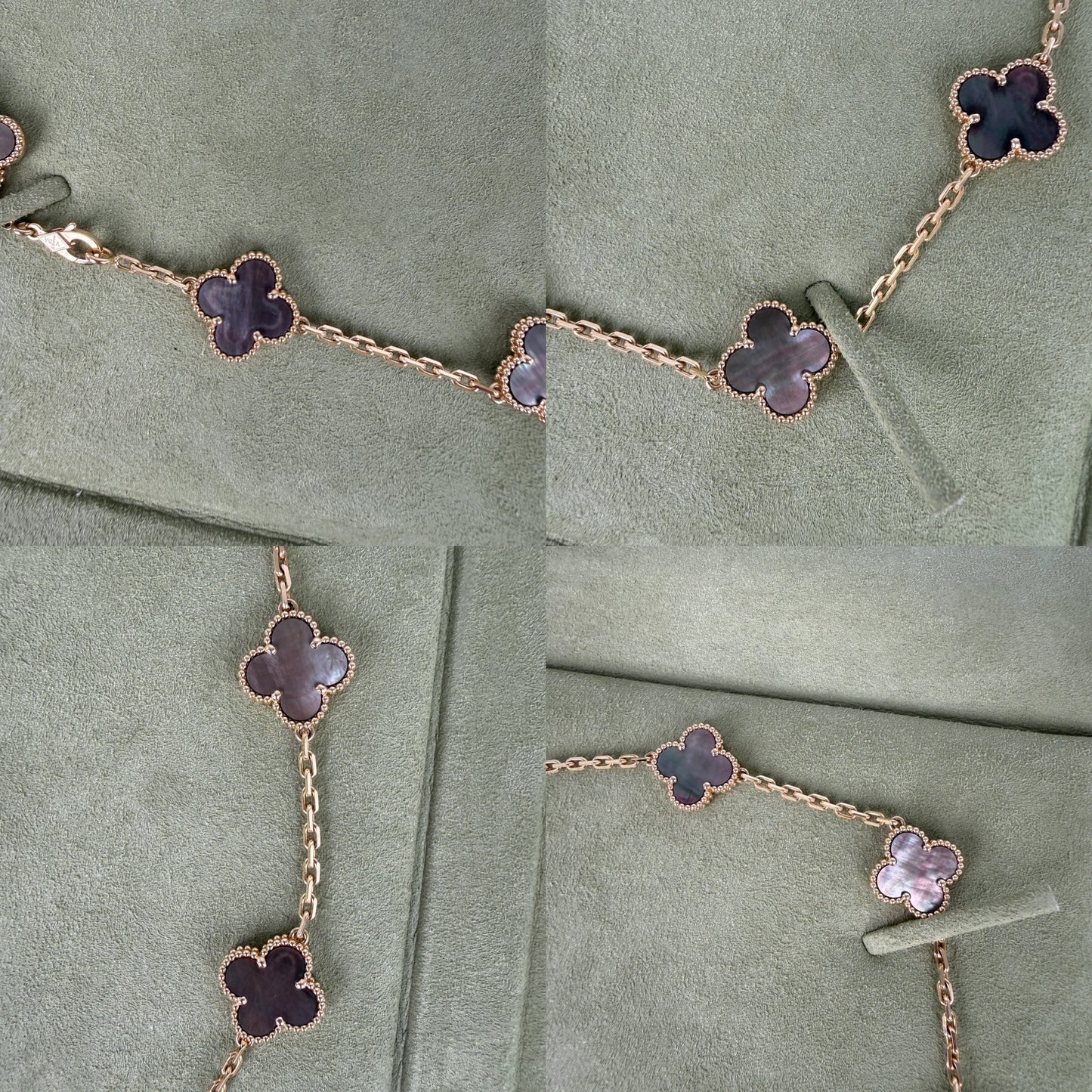 Van Cleef & Arpels Special Order Vintage Alhambra Gray Mother of Pearl 18k Yellow Gold 10 Motif Necklace