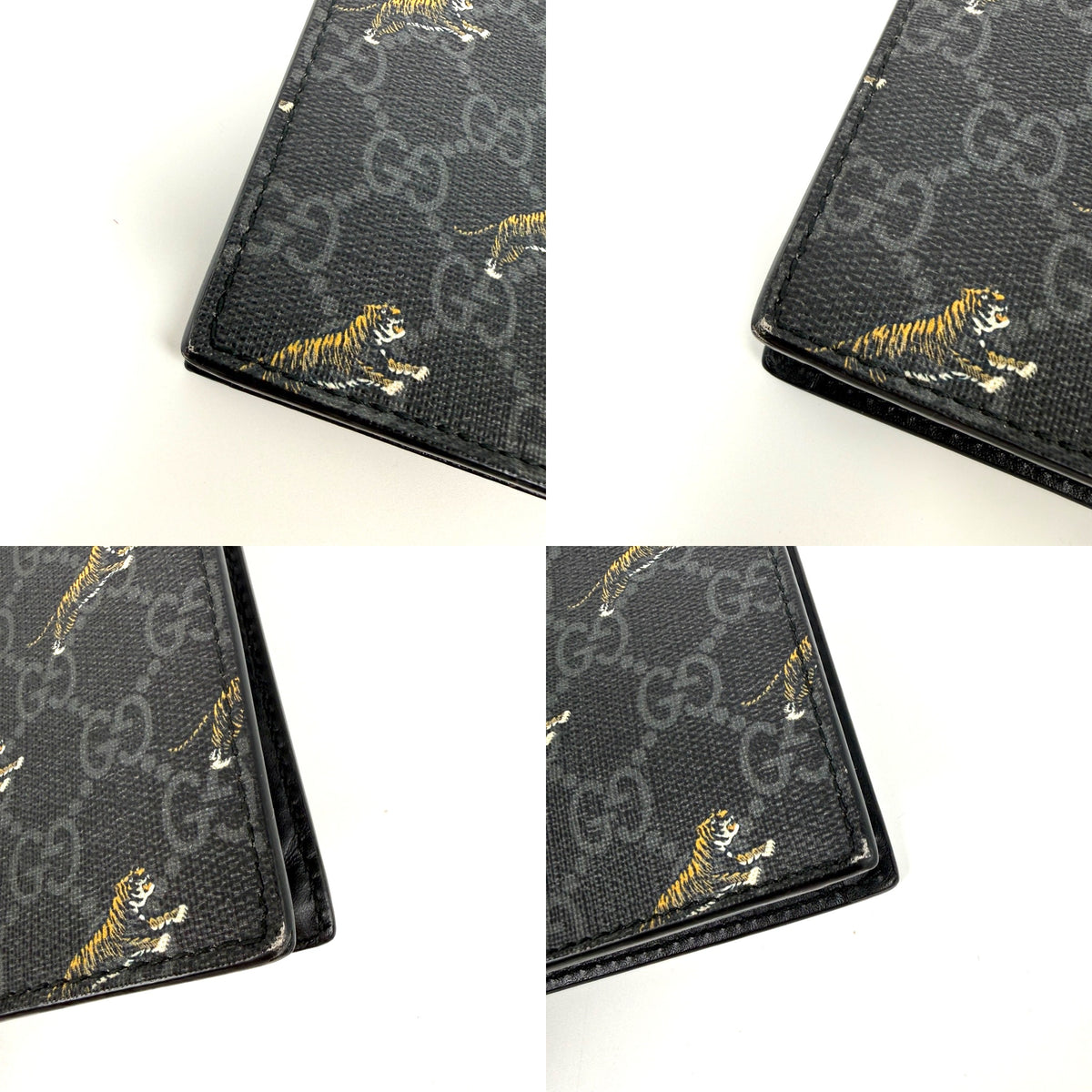 GUCCI Black Tiger Print Gucci GG Supreme Canvas Leather Pouch Clutch Wristlet