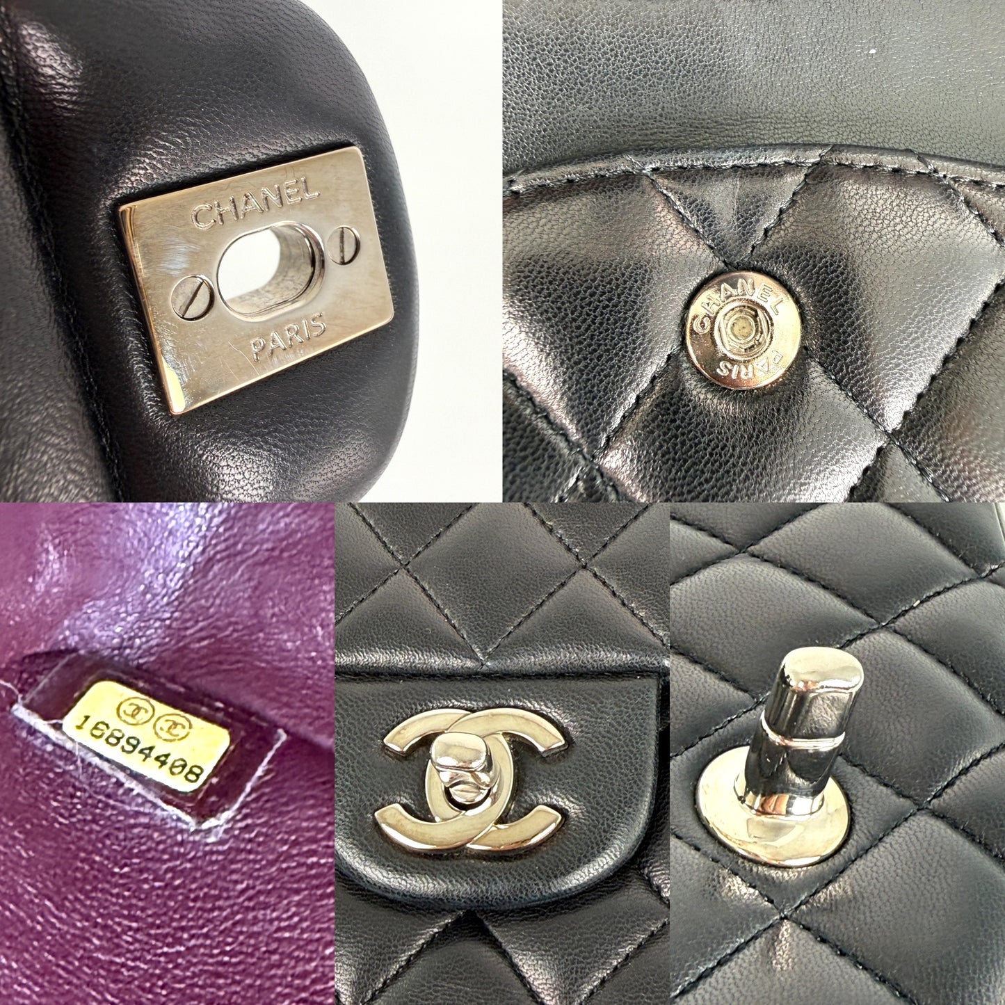 CHANEL Classic Medium Double Flap Black Quilted Leather Silver Hardware Flap Bag