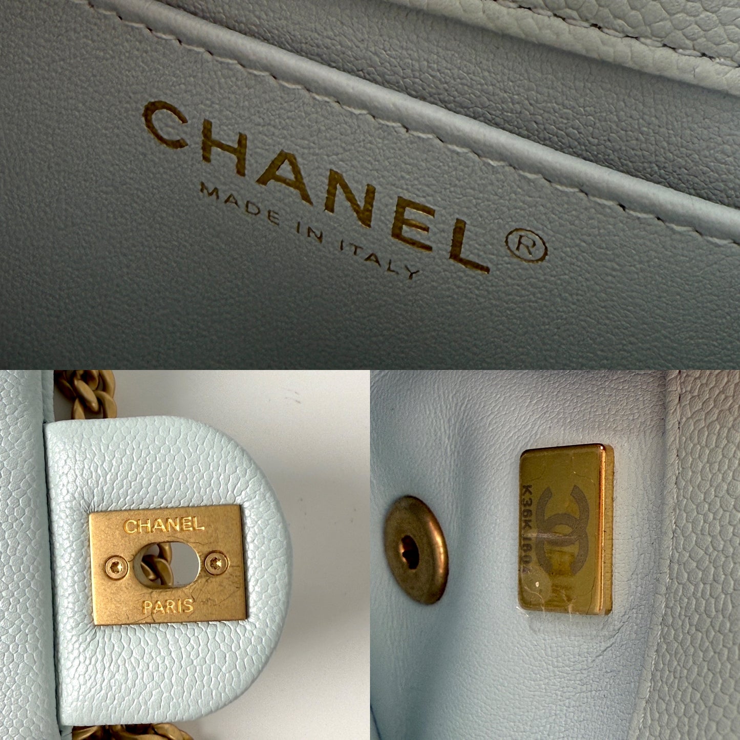 CHANEL Mini Rectangular Sweetheart Quilted Caviar Light Blue Flap Bag