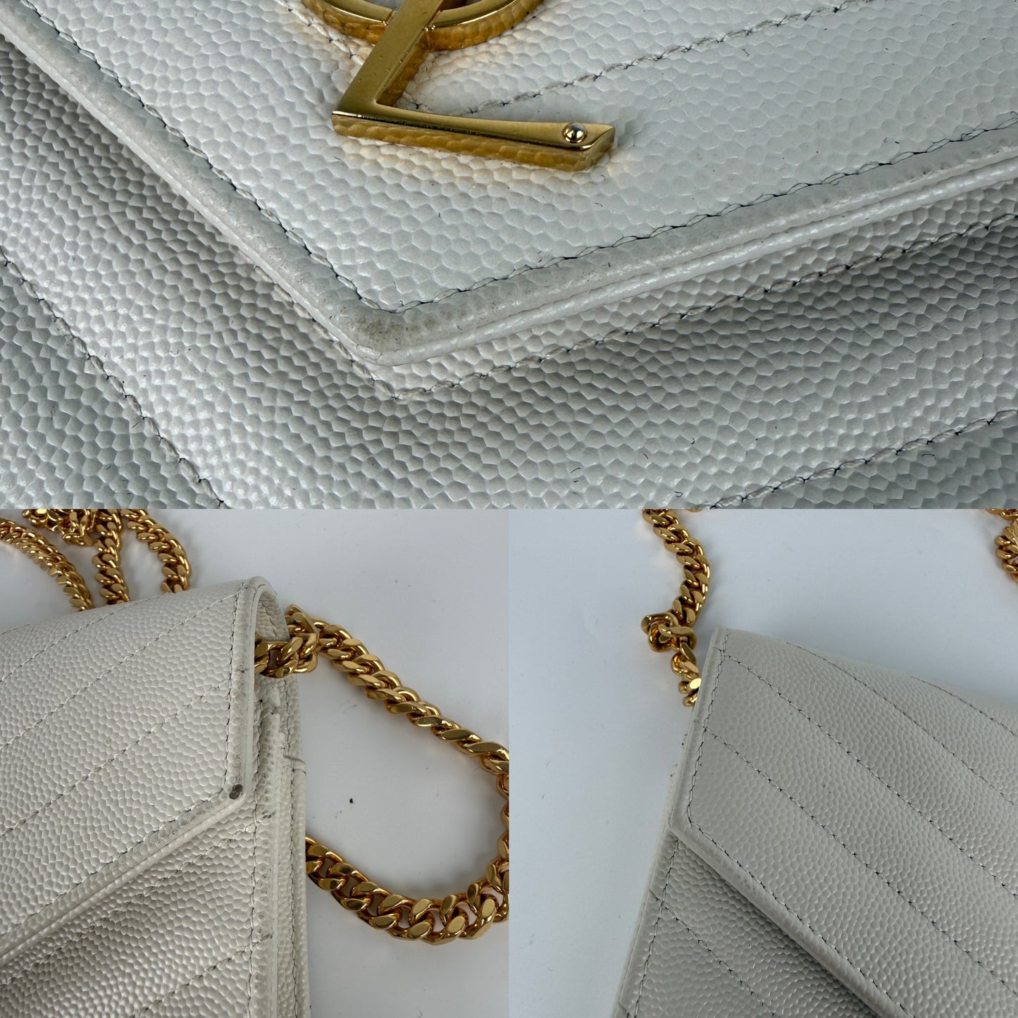 Saint Laurent Ivory Cassandre Matelasse Envelope Wallet on Chain Crossbody Bag