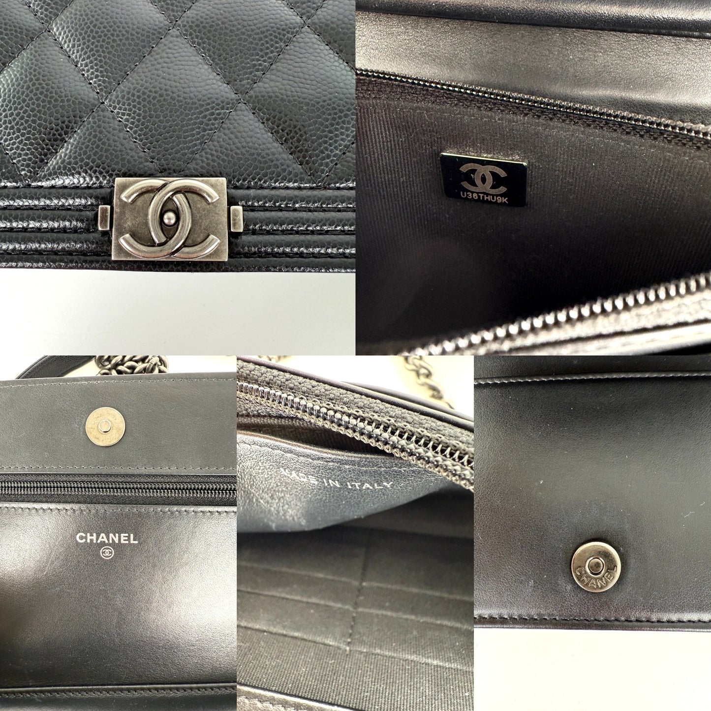 CHANEL Boy Quilted Caviar Leather WOC Wallet on Chain Crossbody Bag