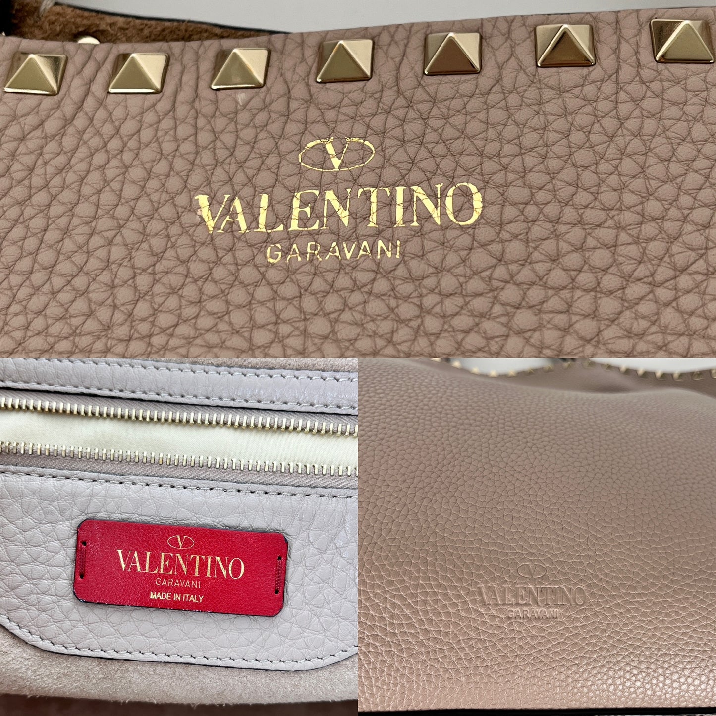 VALENTINO Rockstud Beige Poudre Leather Tote Bag