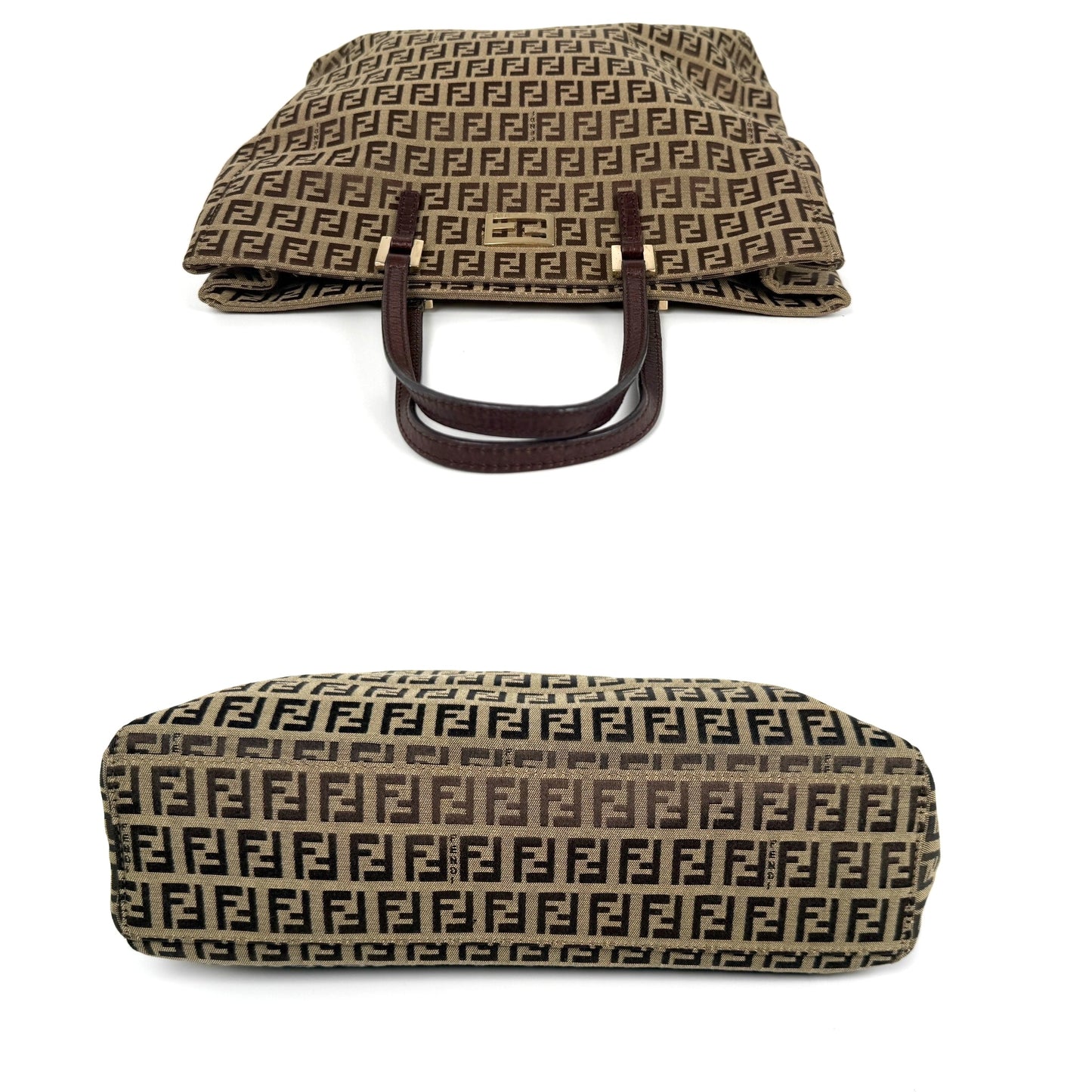 FENDI Vintage Zucchino FF Print Monogram Brown Beige Canvas Tote Bag