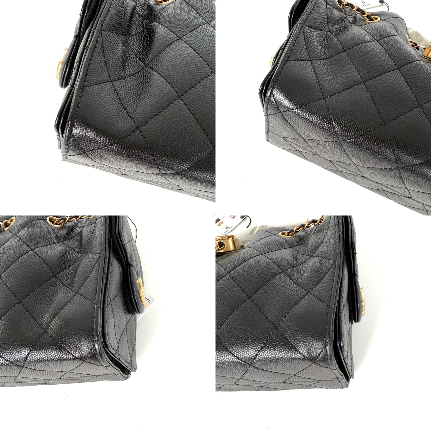 CHANEL 25 Mini Black Quilted Caviar Leather Shoulder Bag New with tag