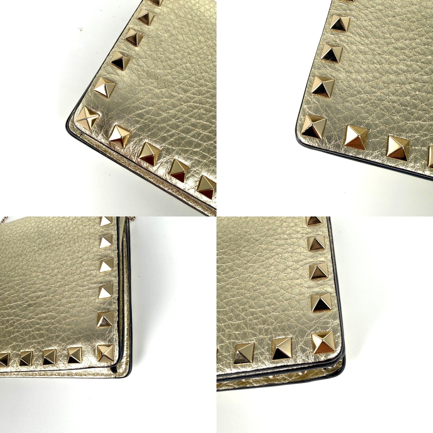 Valentino Garavani Rockstud Gold Leather Chain Crossbody Wallet on the Chain Bag