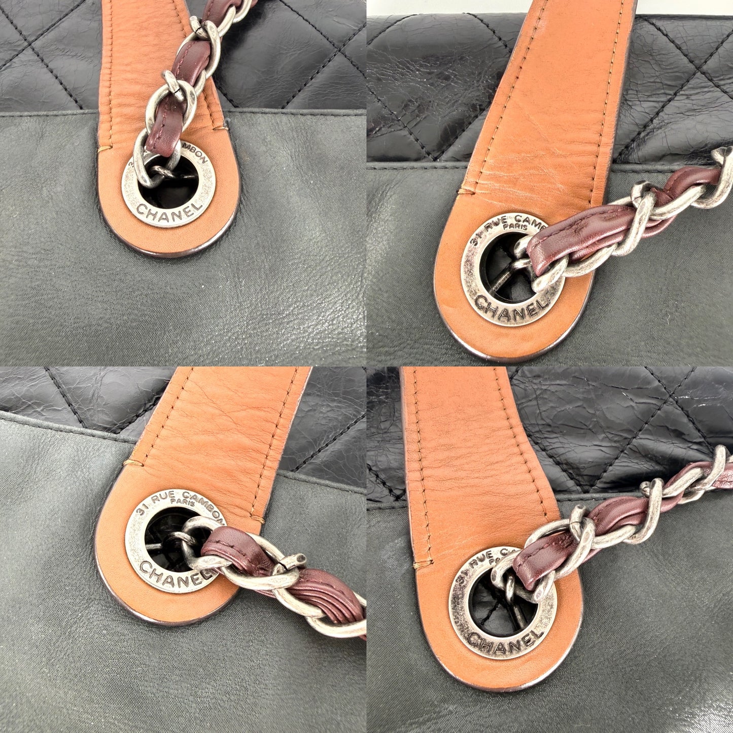 CHANEL Portobello In the Mix Soft CC Turn lock Black Brown Iridescent Leather Shoulder Tote Bag