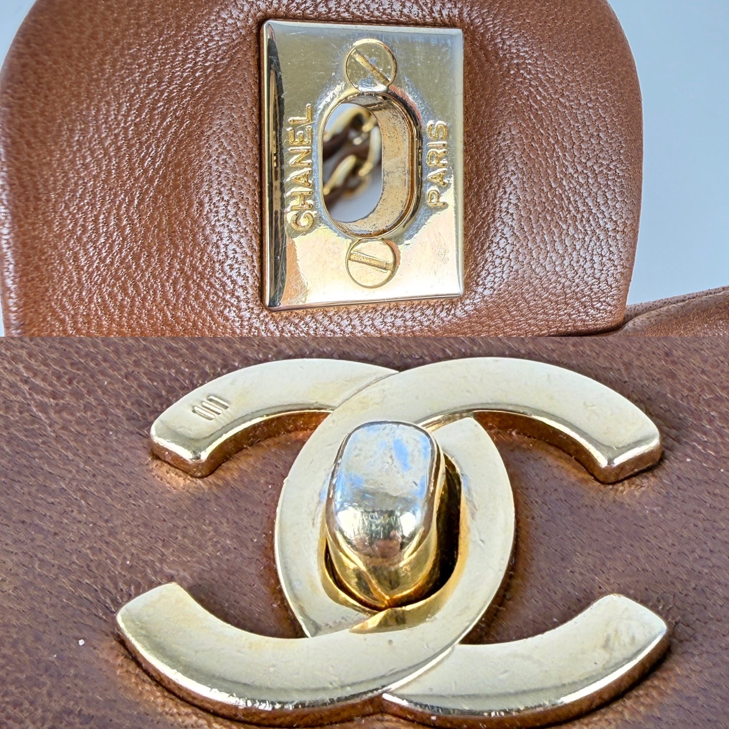 Chanel Vintage Brown Small Lambskin Quilted Leather Gold Hardware Double Flap Shoulder Bag