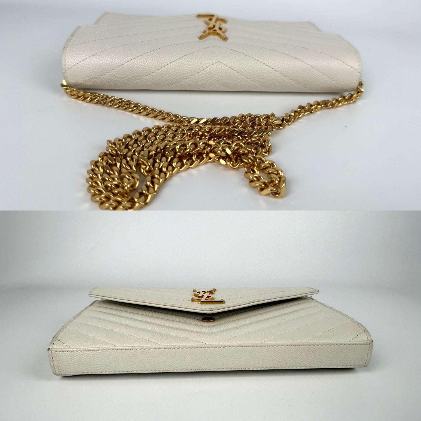 Saint Laurent Ivory Cassandre Matelasse Envelope Wallet on Chain Crossbody Bag