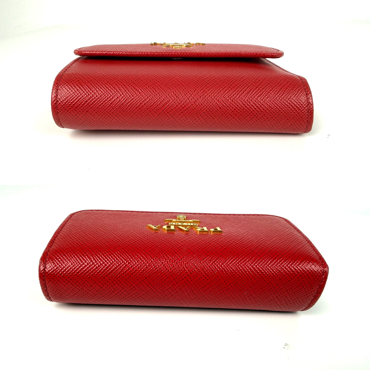 Prada Red 2025 Saffiano Leather Trifold Compact Flap Wallet
