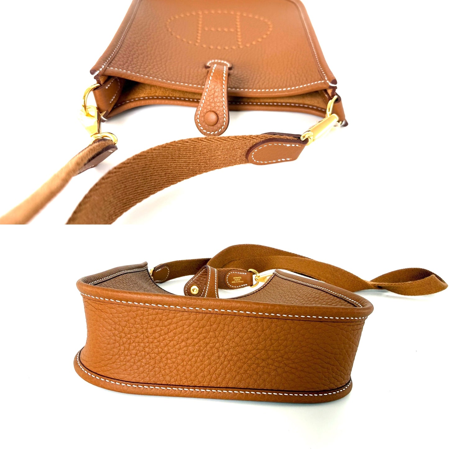 HERMES Mini Evelyne TPM 16 Gold on Gold Leather Crossbody Bag New