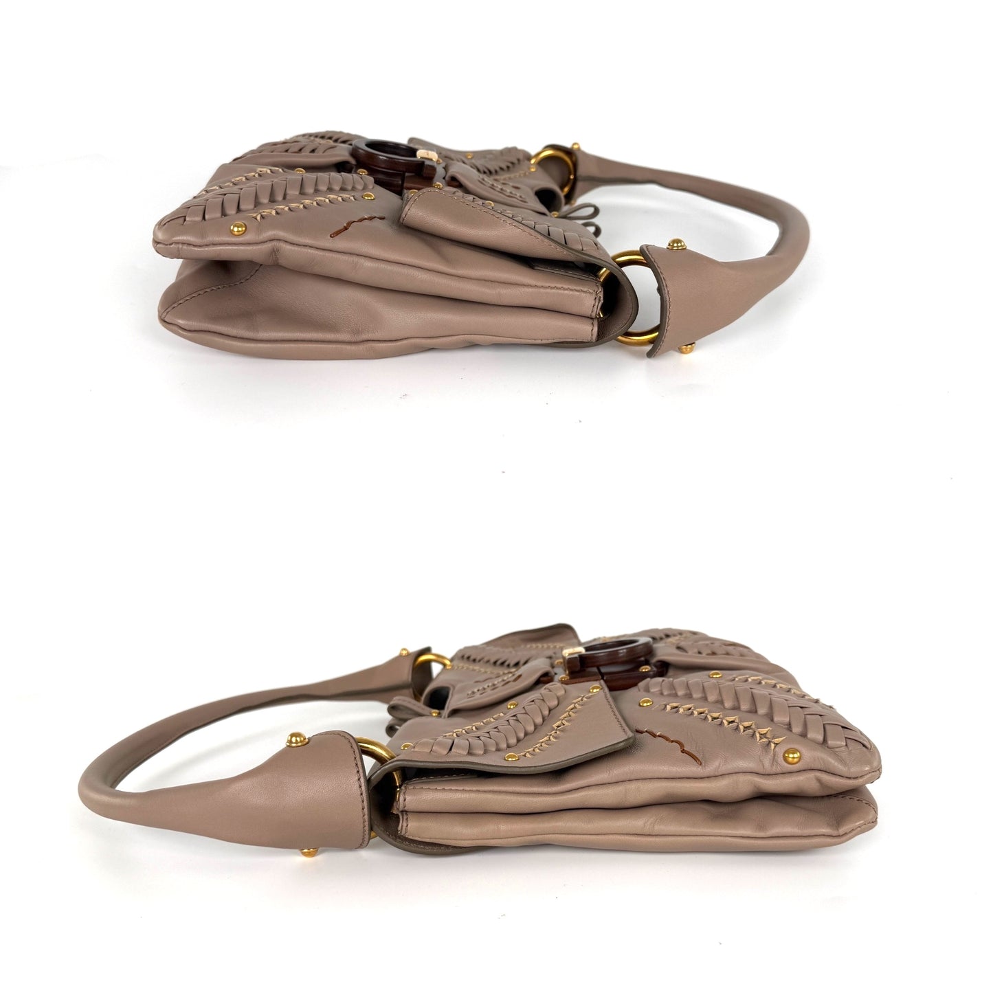 Salvatore Ferragamo Taupe Leather Whipstitch Shoulder Bag