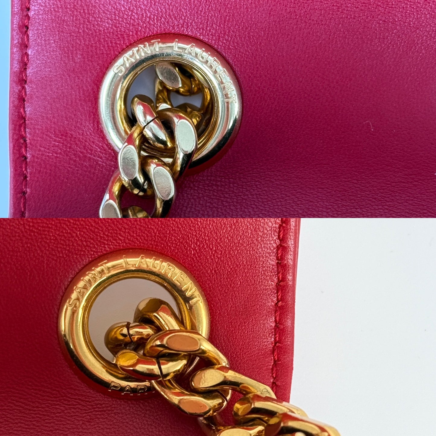 SAINT LAURENT Patent Matelasse Monogram Small Vicky Red Chain Bag