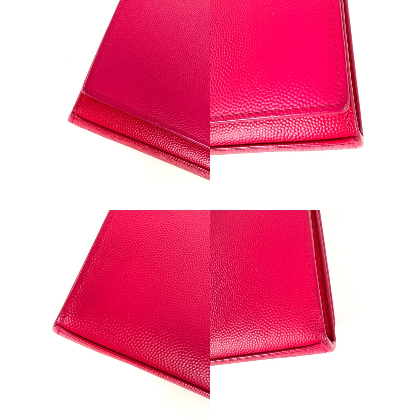 Saint Laurent YSL Kate Pink Grain de Poudre Leather Wallet on Chain