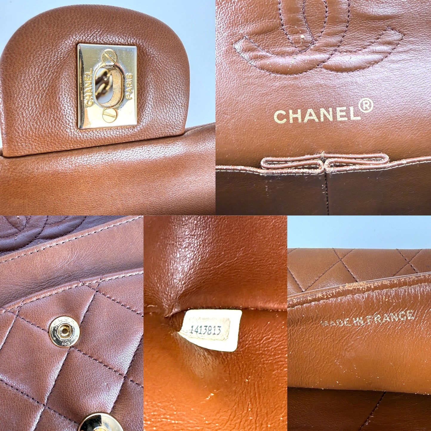 Chanel Vintage Brown Small Lambskin Quilted Leather Gold Hardware Double Flap Shoulder Bag