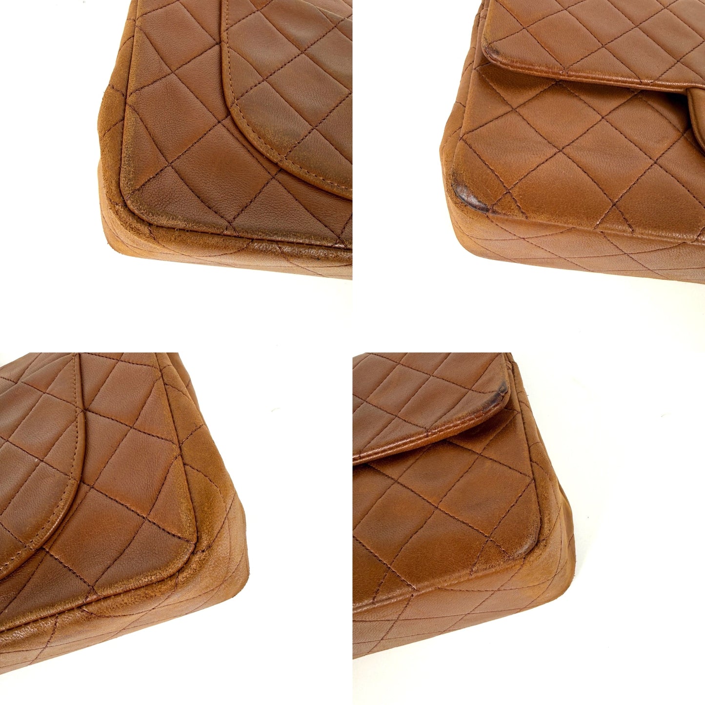 Chanel Vintage Brown Small Lambskin Quilted Leather Gold Hardware Double Flap Shoulder Bag