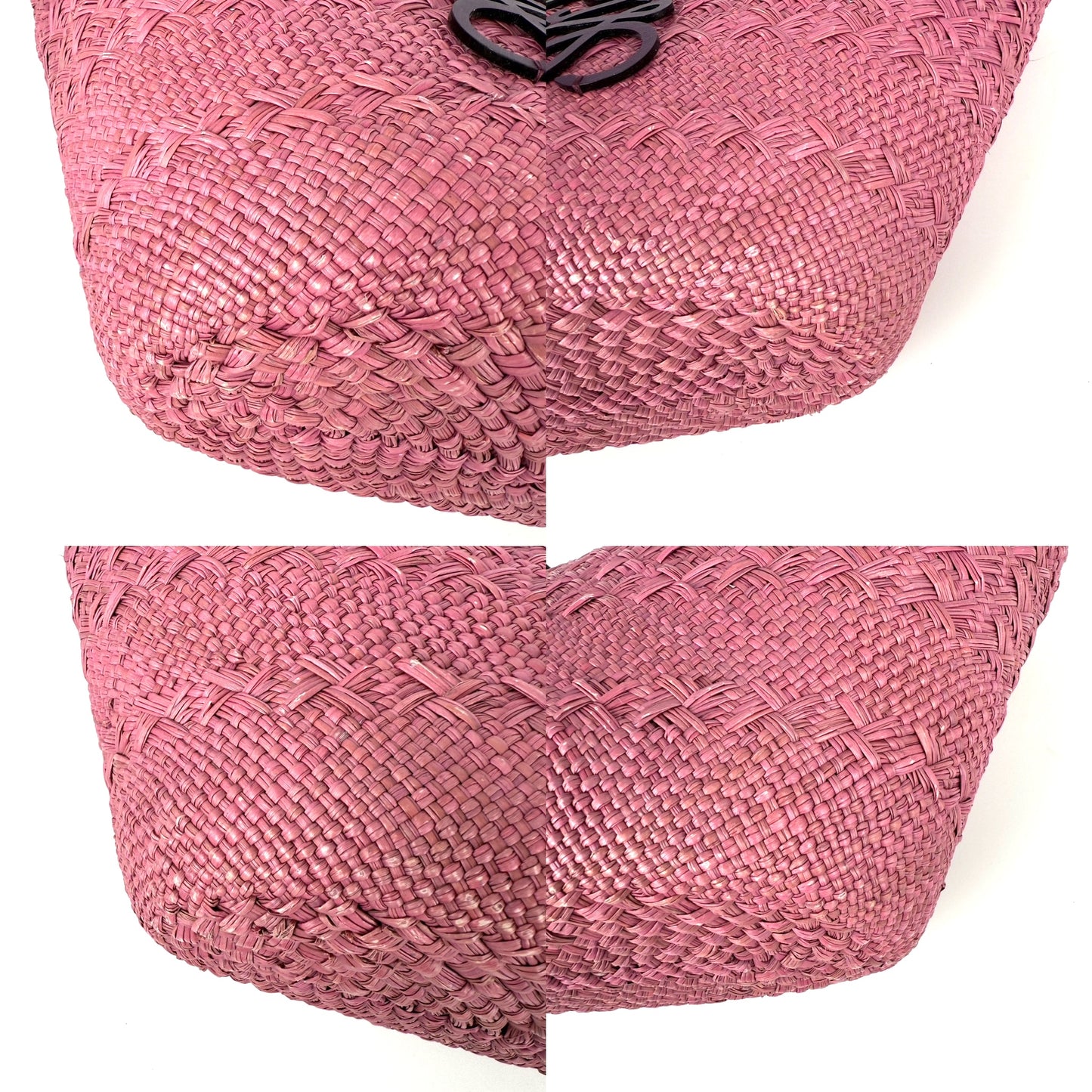 LOEWE Anagram Basket Medium Iraca Palm Leather Purple Pink Tote Bag