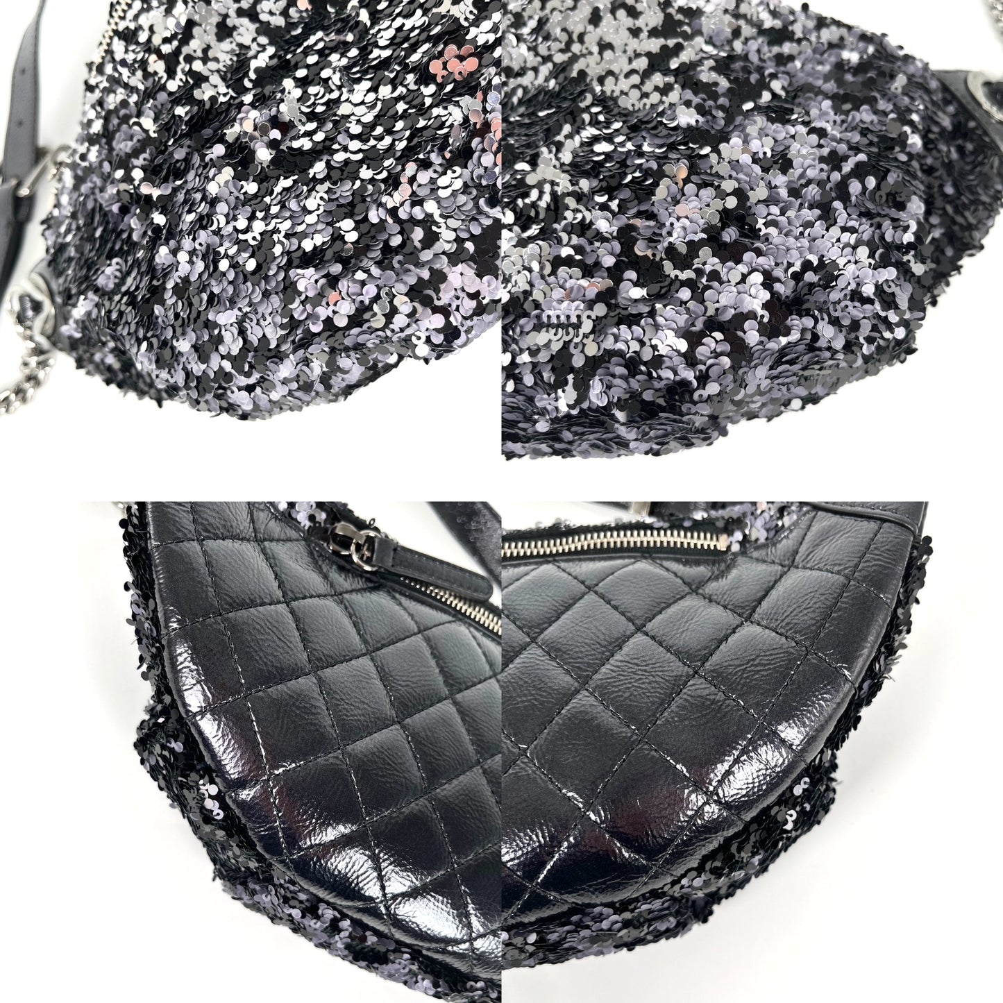 CHANEL Sequin Glazed Calfskin Black Silver 2018 Waist Fanny Bum Bag