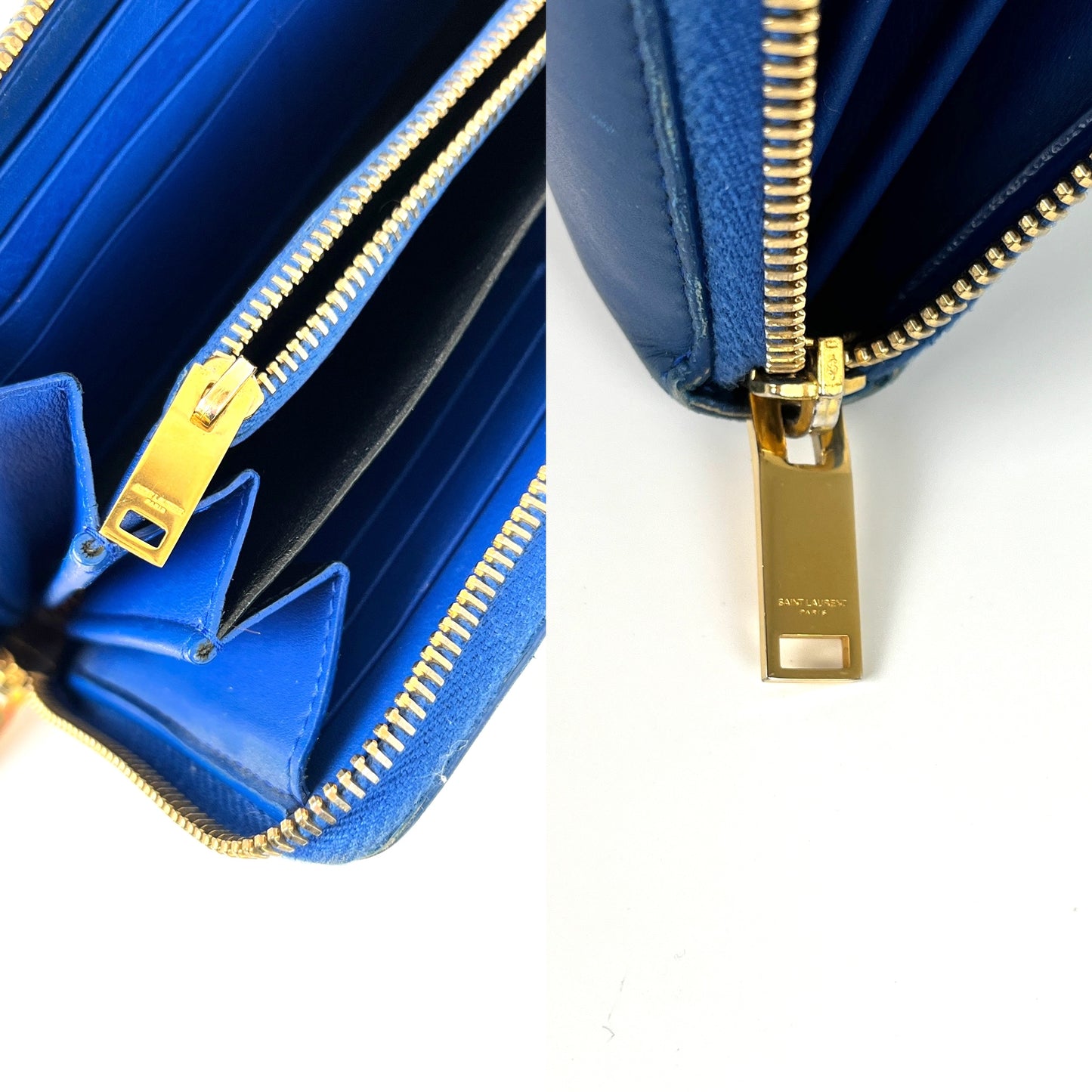 Saint Laurent YSL Blue Leather Long Continental Zip Wallet