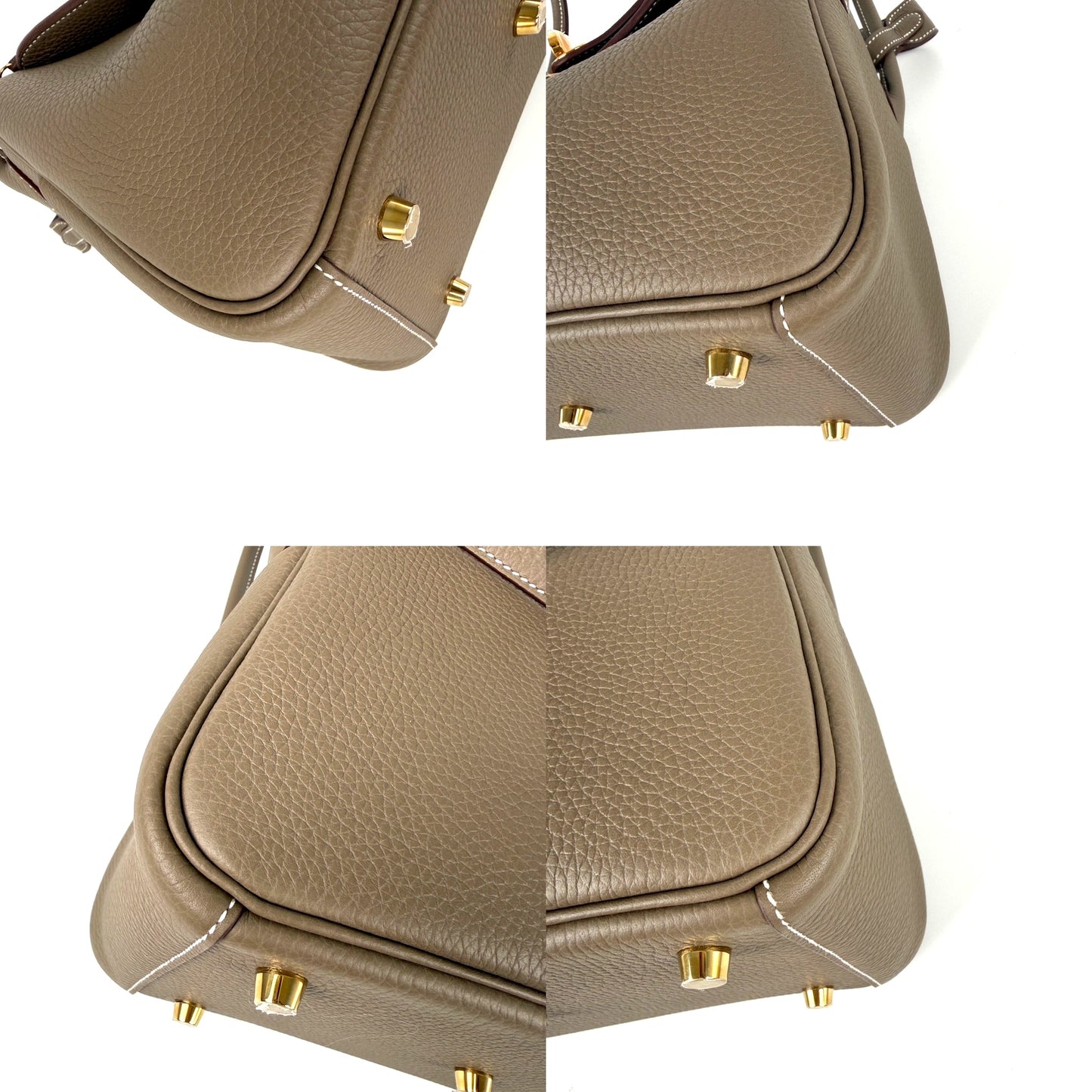 HERMES Lindy 26 Etoupe Taurillon Clemence Leather 2025 Gold Hardware Zip Shoulder Bag