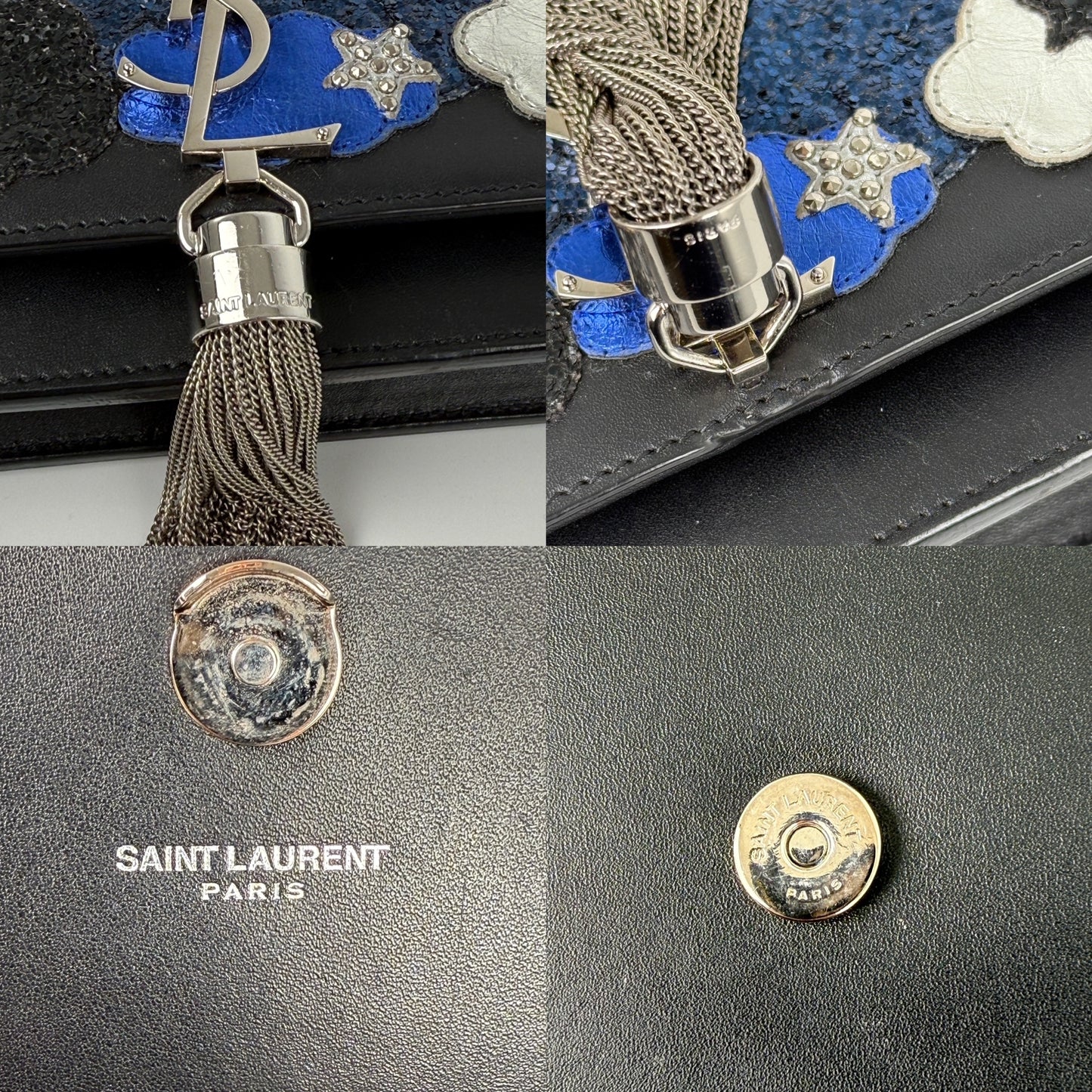 SAINT LAURENT Cloud Star Glitter YSL Monogram Kate Tassel Chain Crossbody Clutch Wallet on Chain Bag