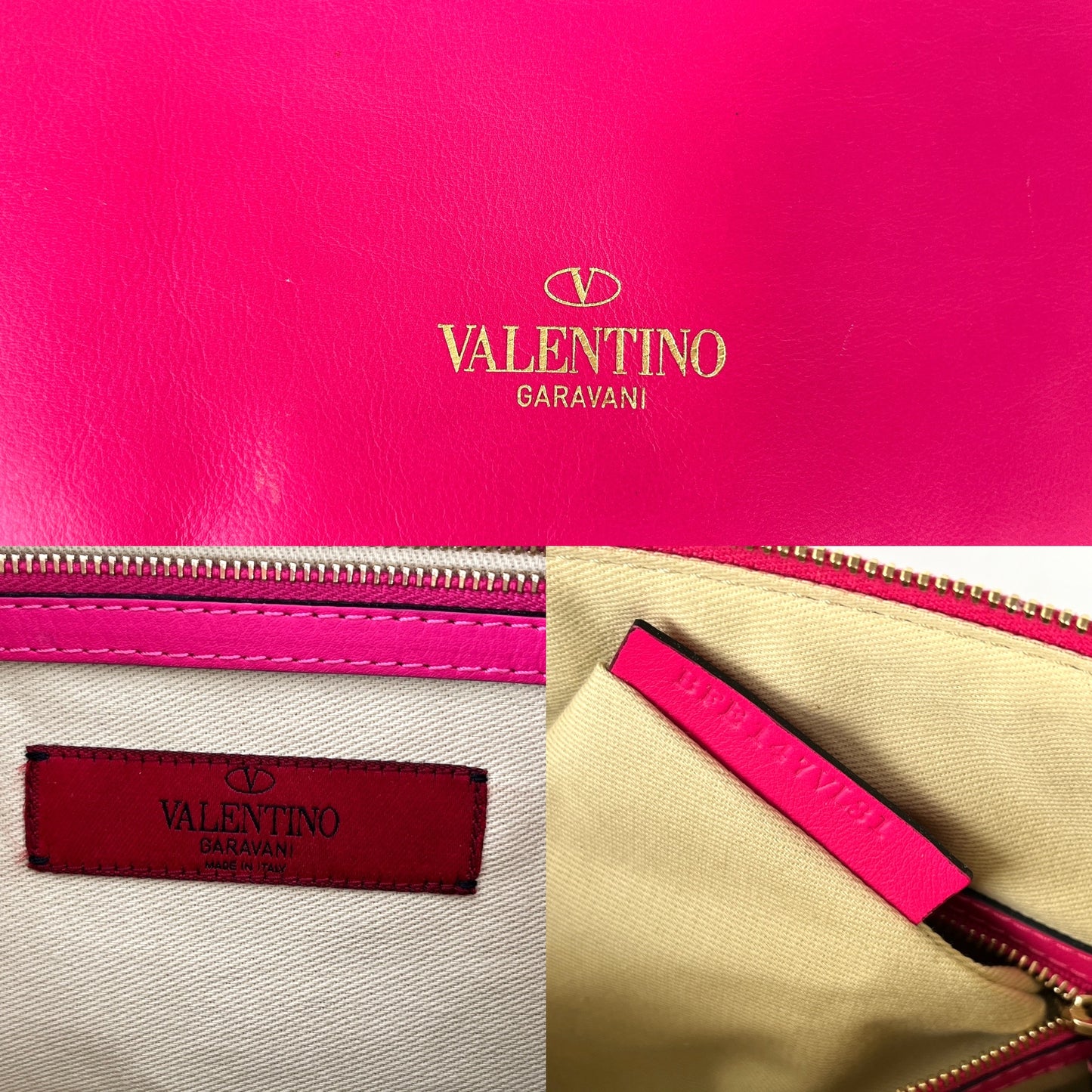 VALENTINO Rockstud Monochrome Pink Leather Clutch Pouch Bag