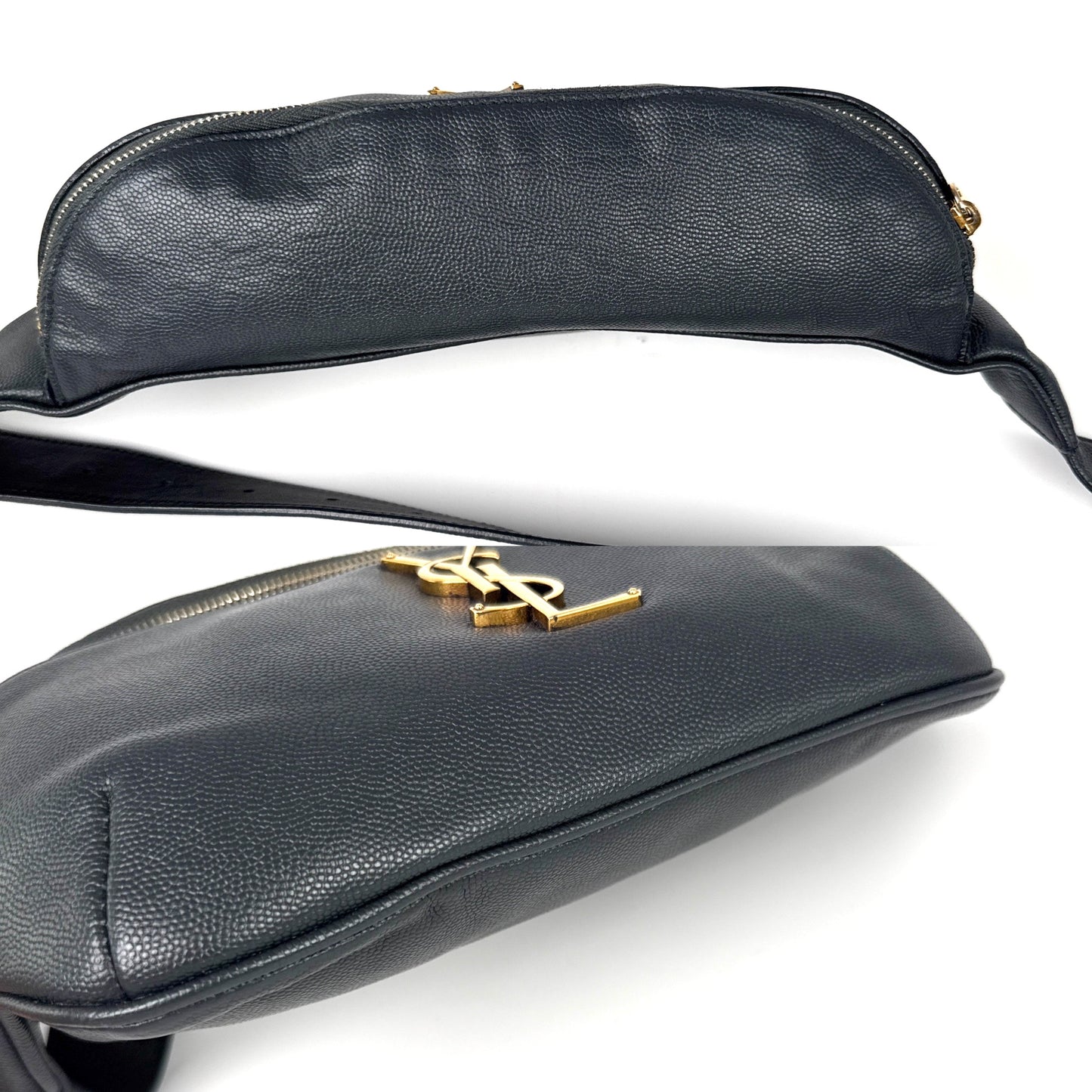 Saint Laurent YSL Cassandre Grain de Poudre Charcoal Leather Waist Belt Bag