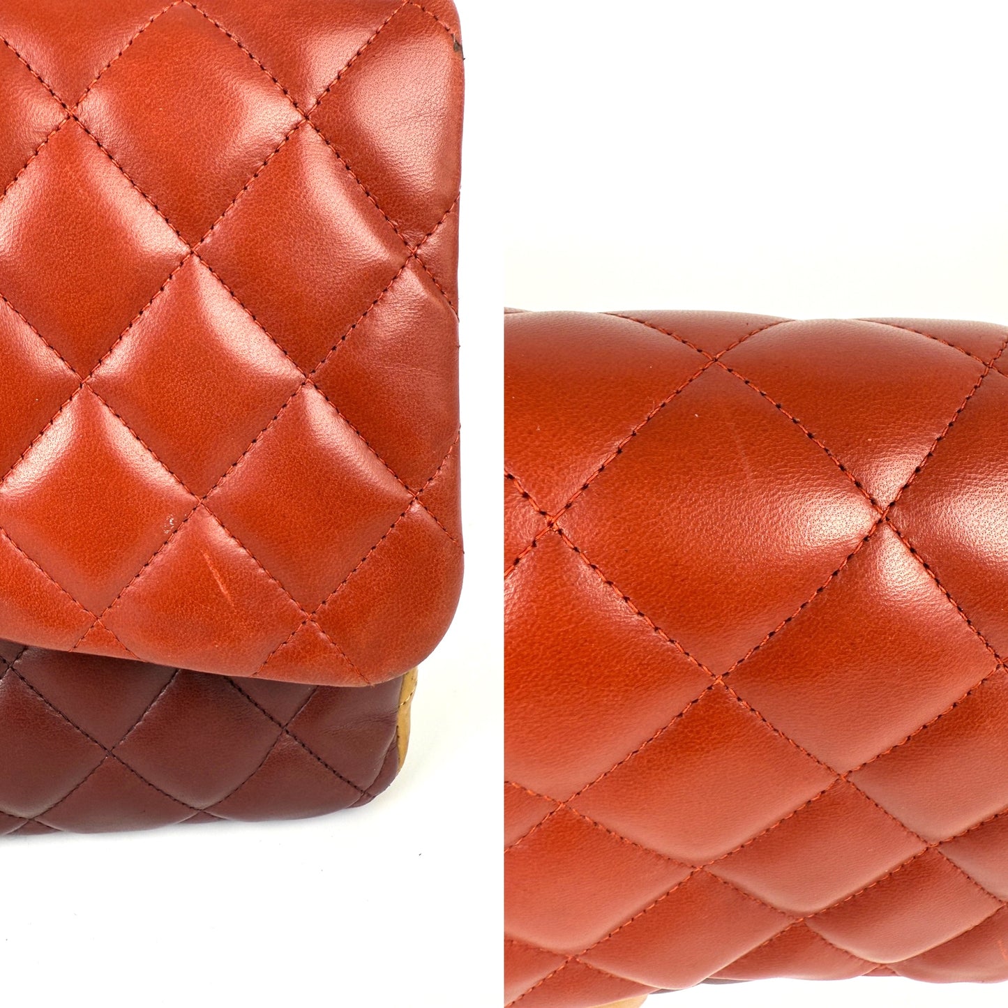 CHANEL Classic Jumbo Quilted Lambskin Tri-Color Burgundy Yellow Red Double Flap Shoulder Crossbody Bag