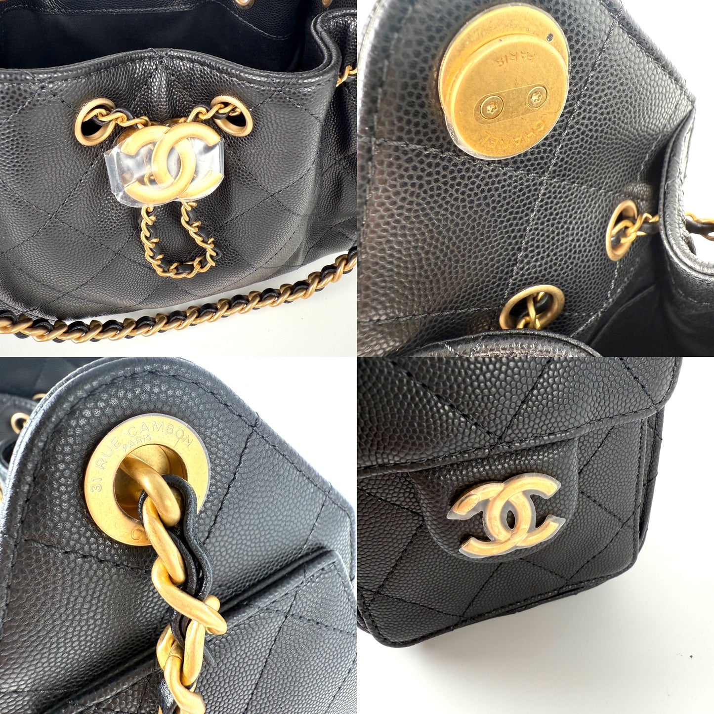 New CHANEL 25 Mini Black Quilted Caviar Leather Shoulder Bag