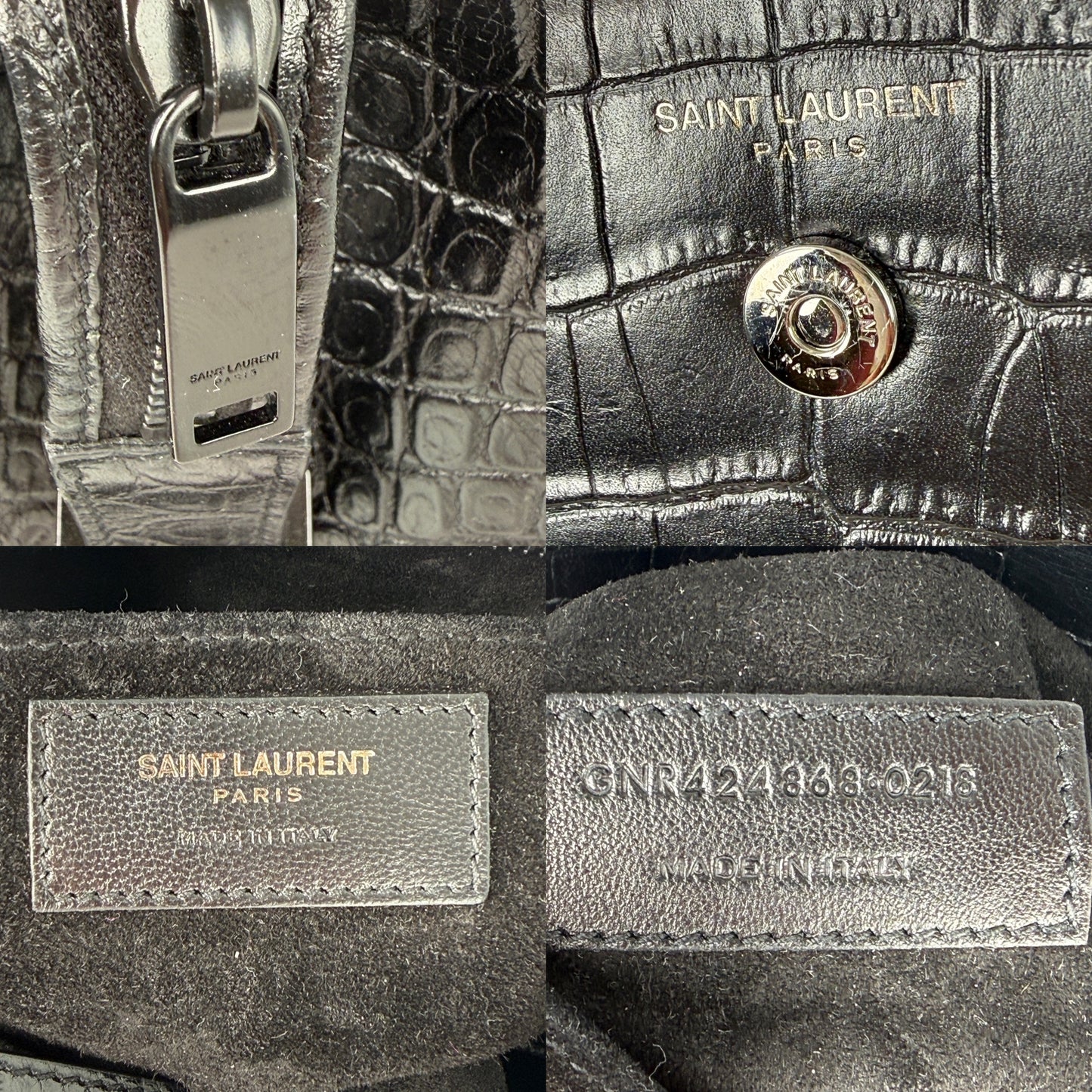 Saint Laurent YSL Croc Embossed So Black Cabas Leather Crossbody Top Handle Bag