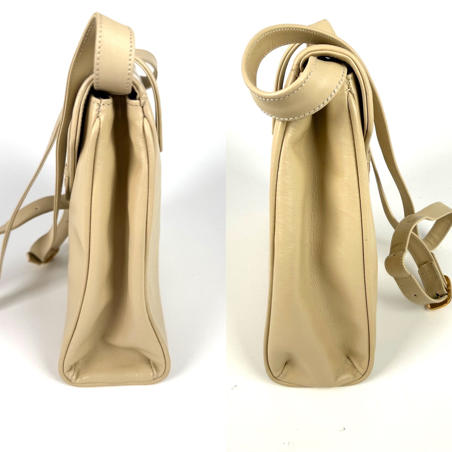 Vintage Salvatore Ferragamo Cream Leather Crossbody Flap Bag
