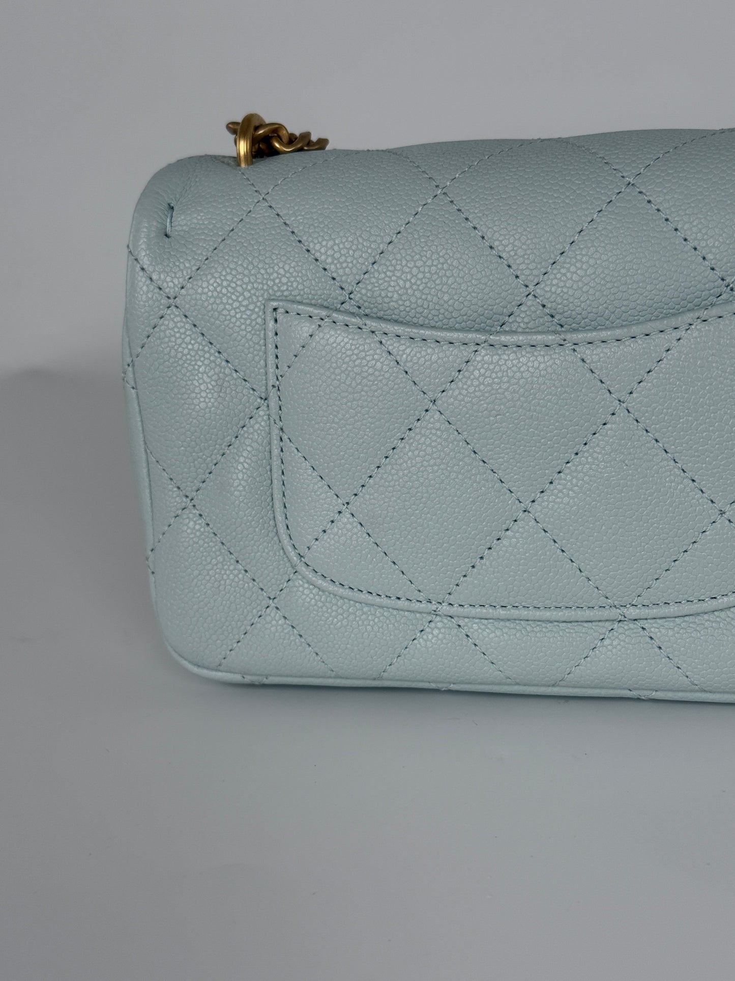 CHANEL Mini Rectangular Sweetheart Quilted Caviar Light Blue Flap Bag