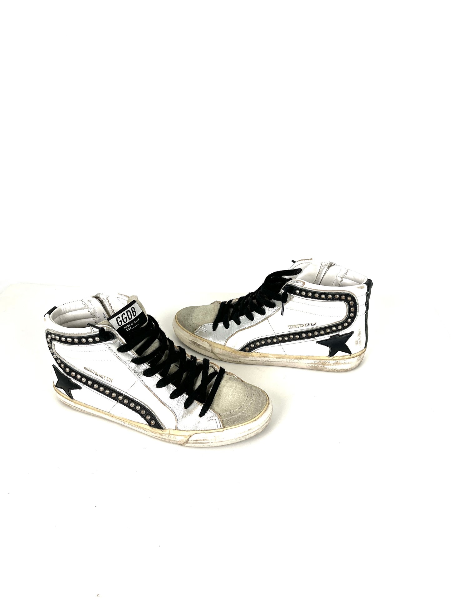 Golden Goose Slide Private Edition White Black Studded Leather High Top Sneakers 39