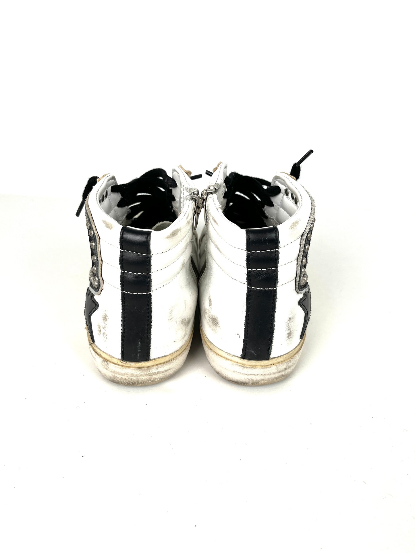 Golden Goose Slide Private Edition White Black Studded Leather High Top Sneakers 39